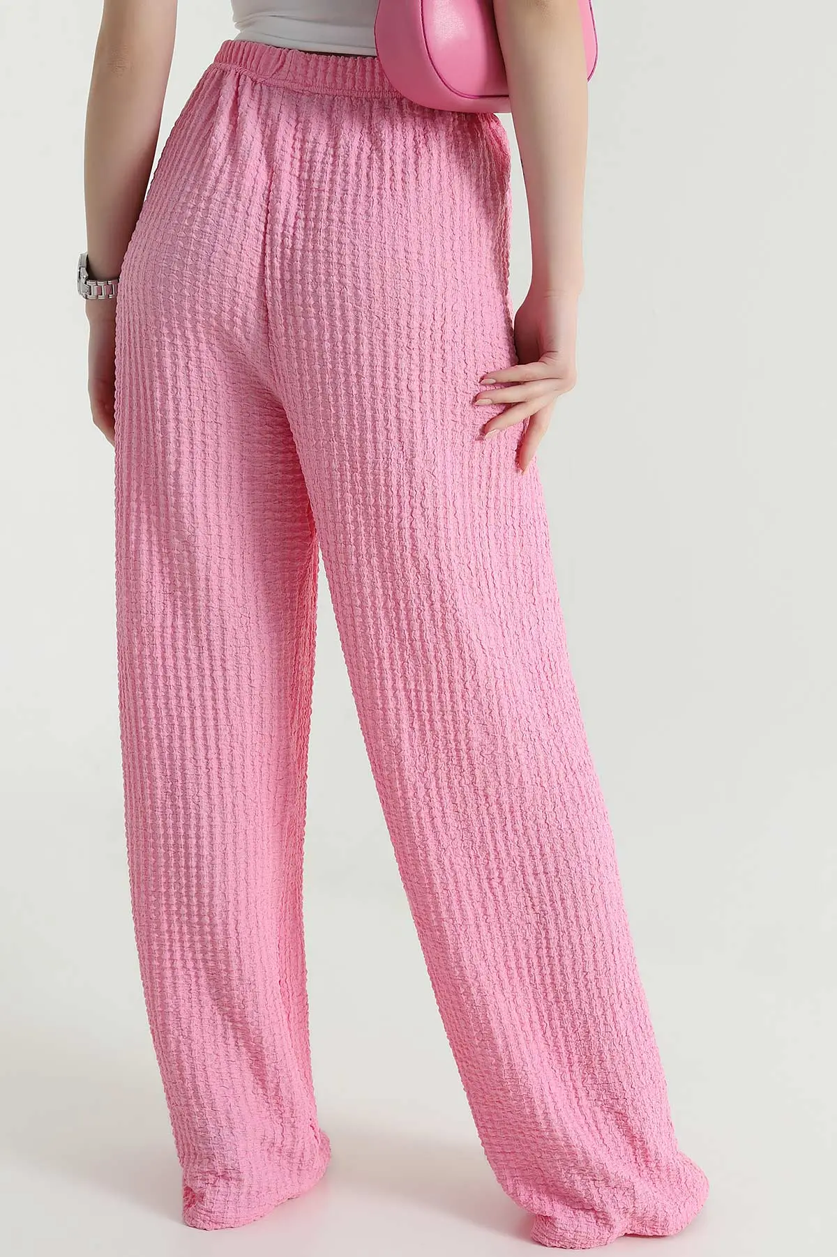 Pembe Gofre Palazzo Kadın Pantolon 466096