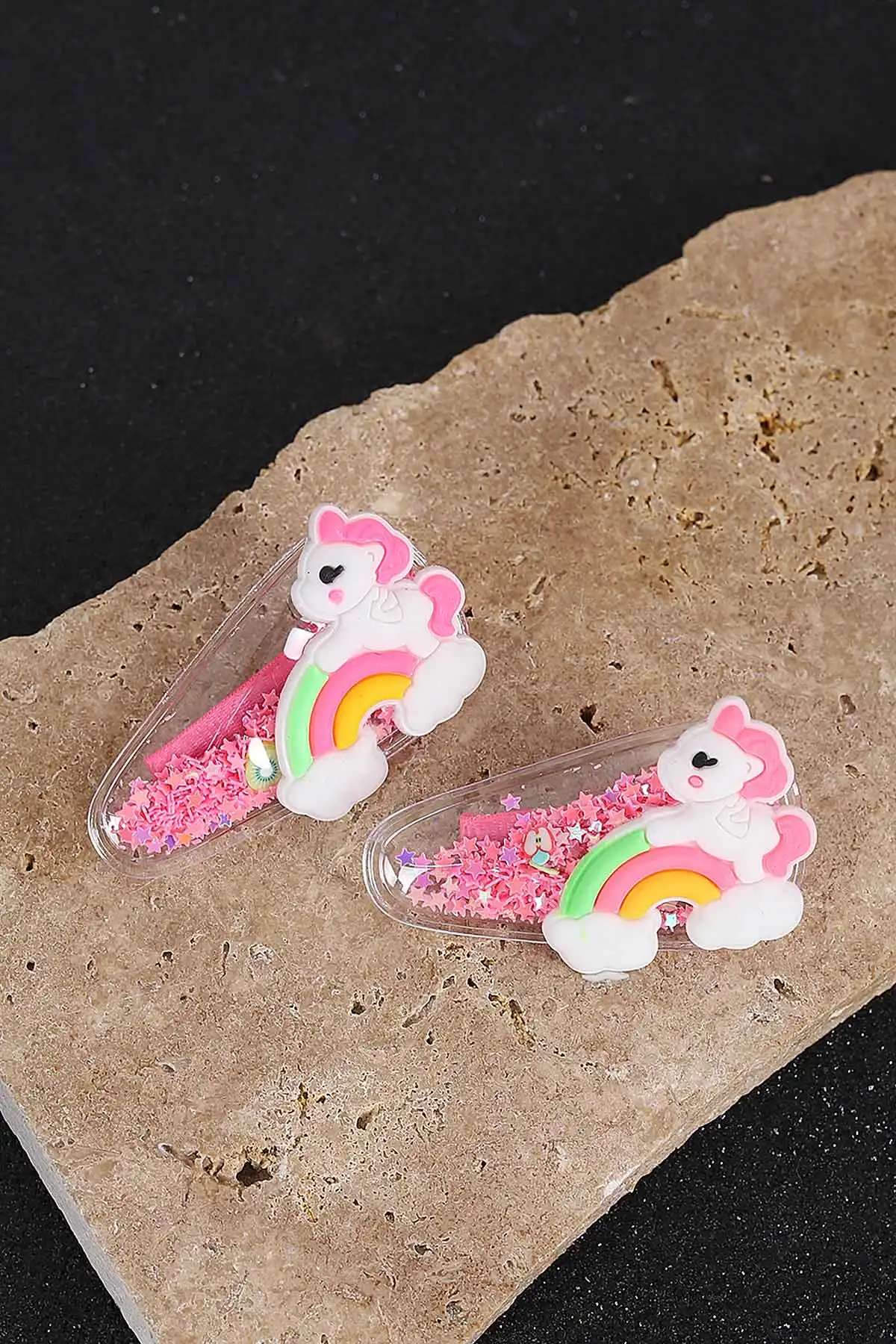 Pembe Gökkuşağı Figürlü Simli Çıt Çıt Toka 298882