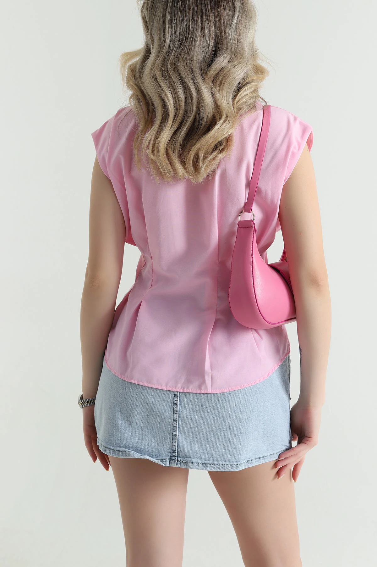 Pembe Gold Düğmeli Poplin Kadın Yelek 465405