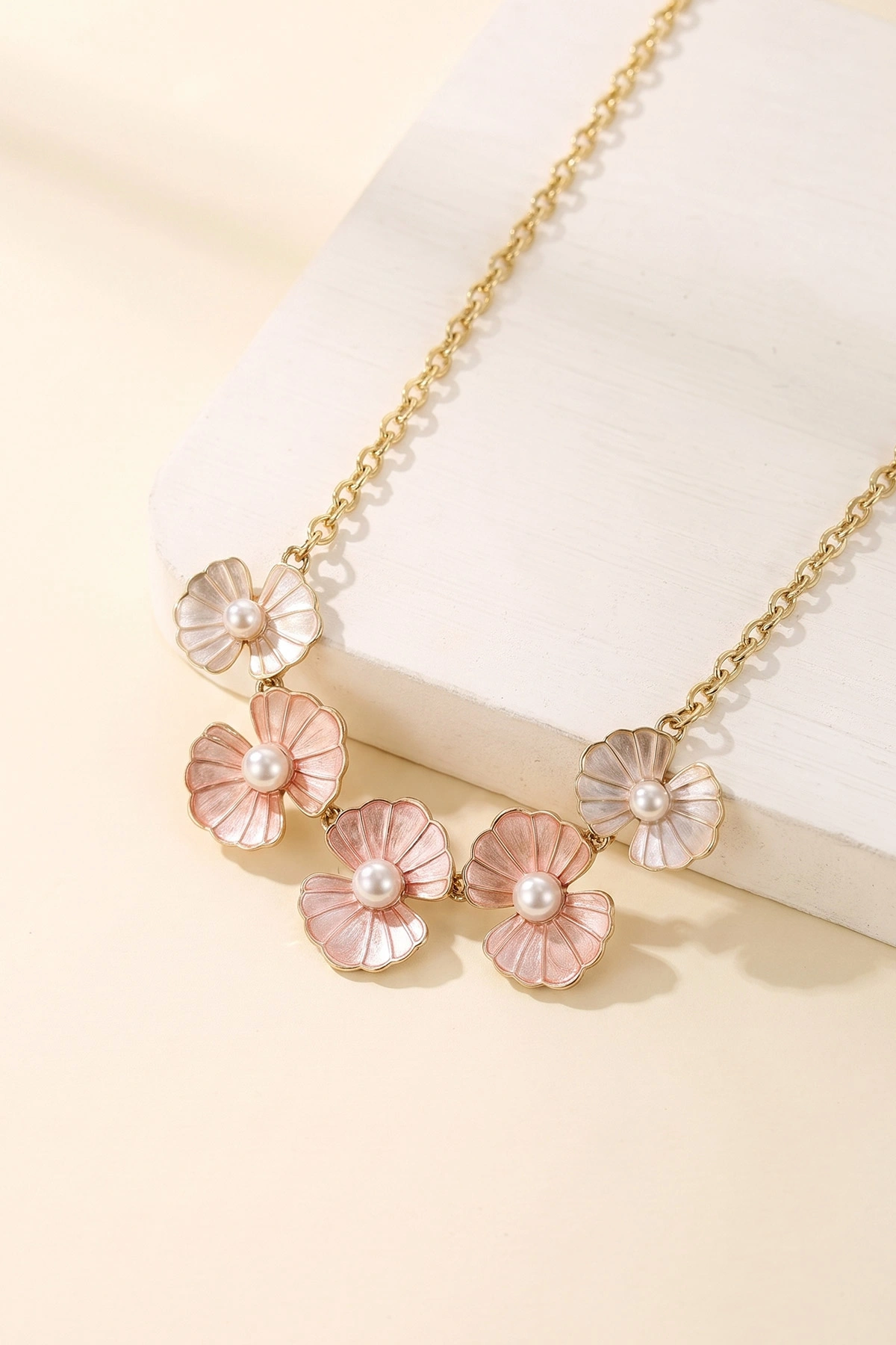 Pembe Gold İncili Kalın Zincir Kolye 478029
