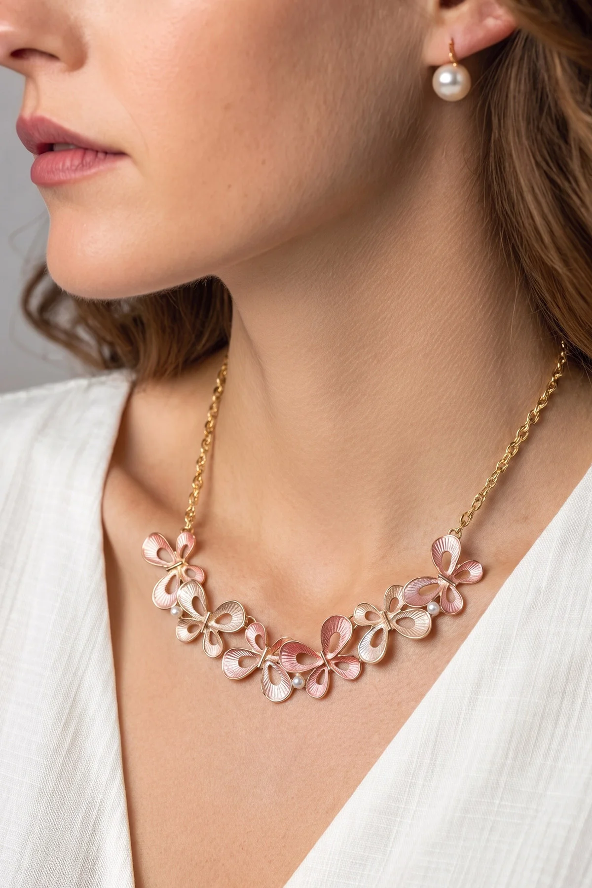 Pembe Gold    Kelebek Model Kalın Zincir Kolye 478023