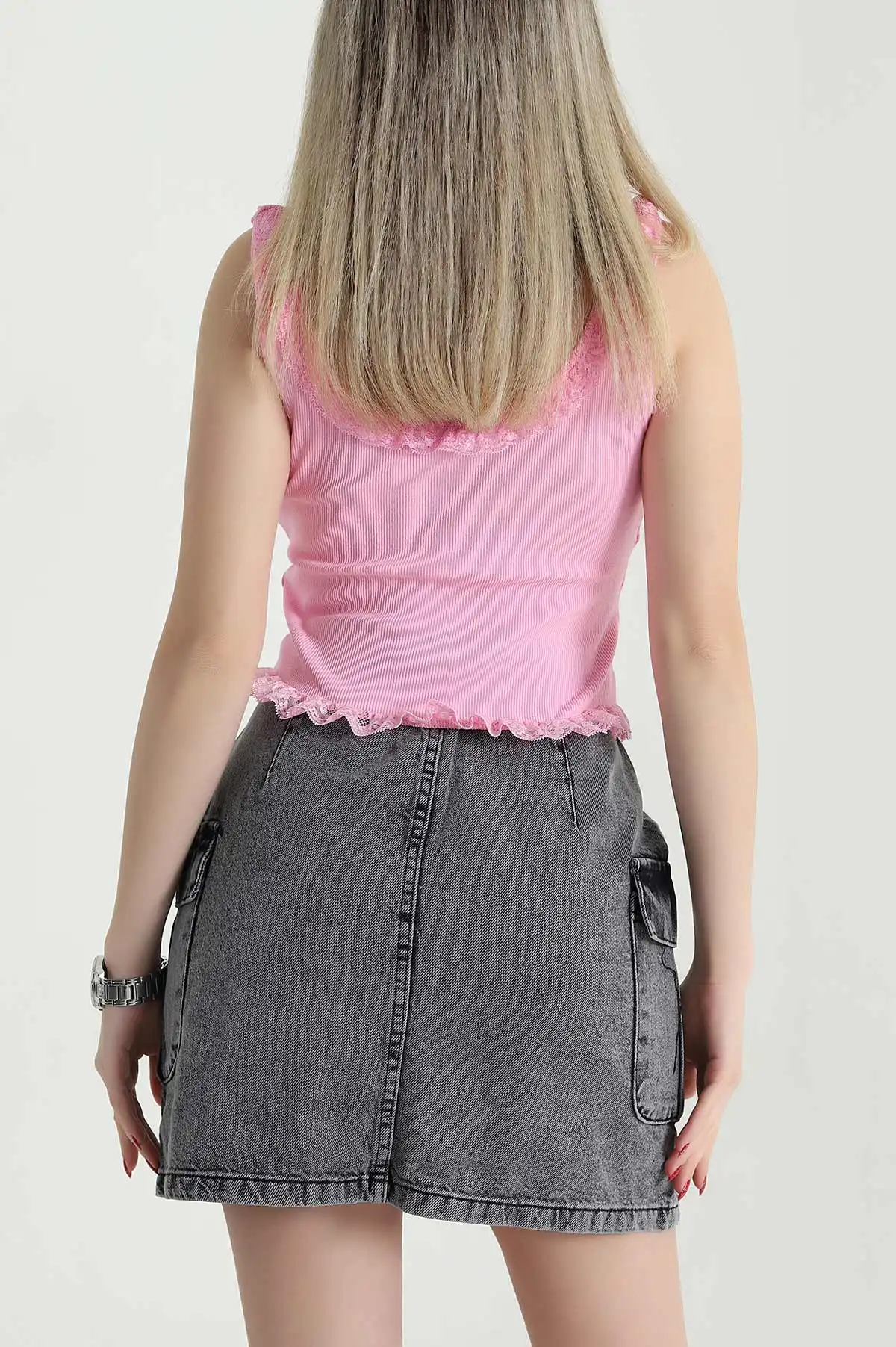 Pembe Güpür Tasarım Kaşkorse Kadın Bluz 467779