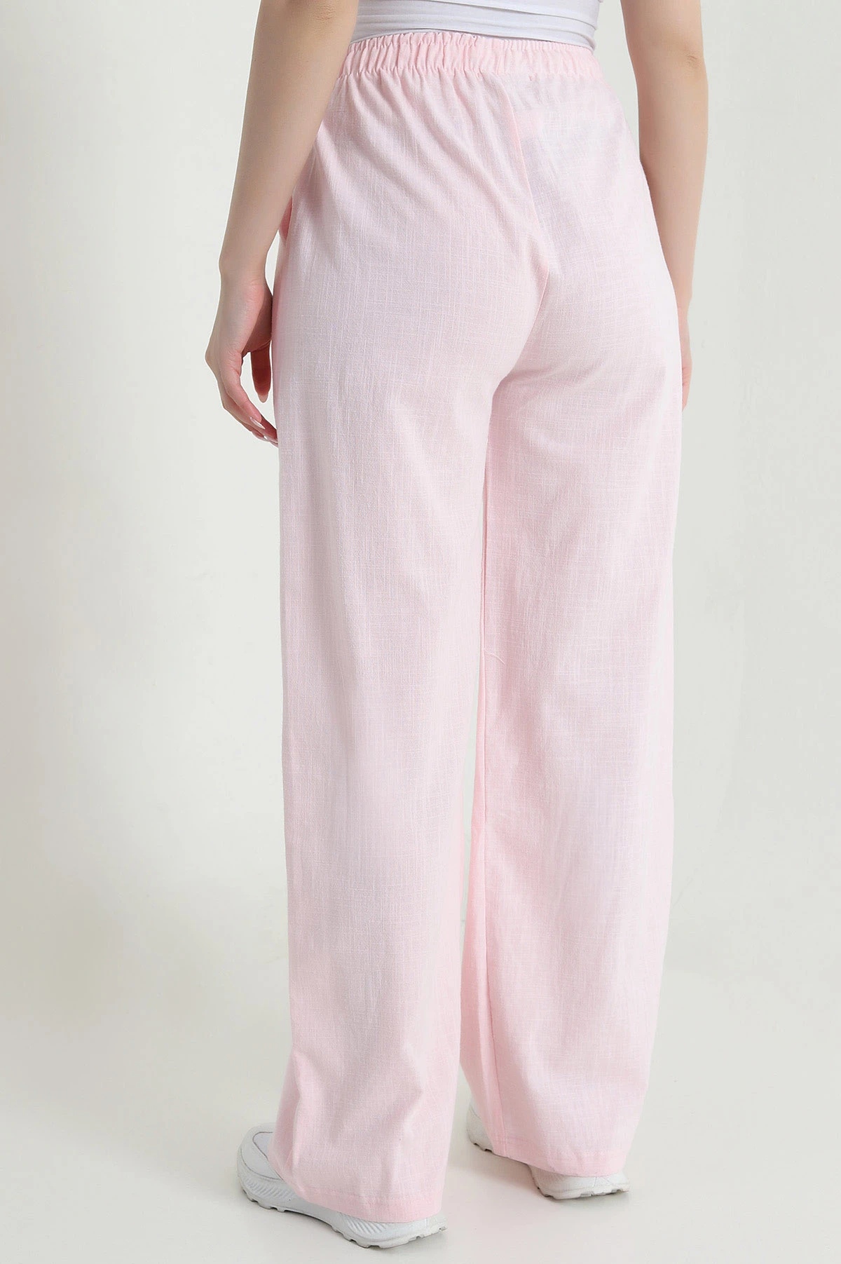 Pembe Ham Bez Keten Palazzo Kadın Pantolon 462095