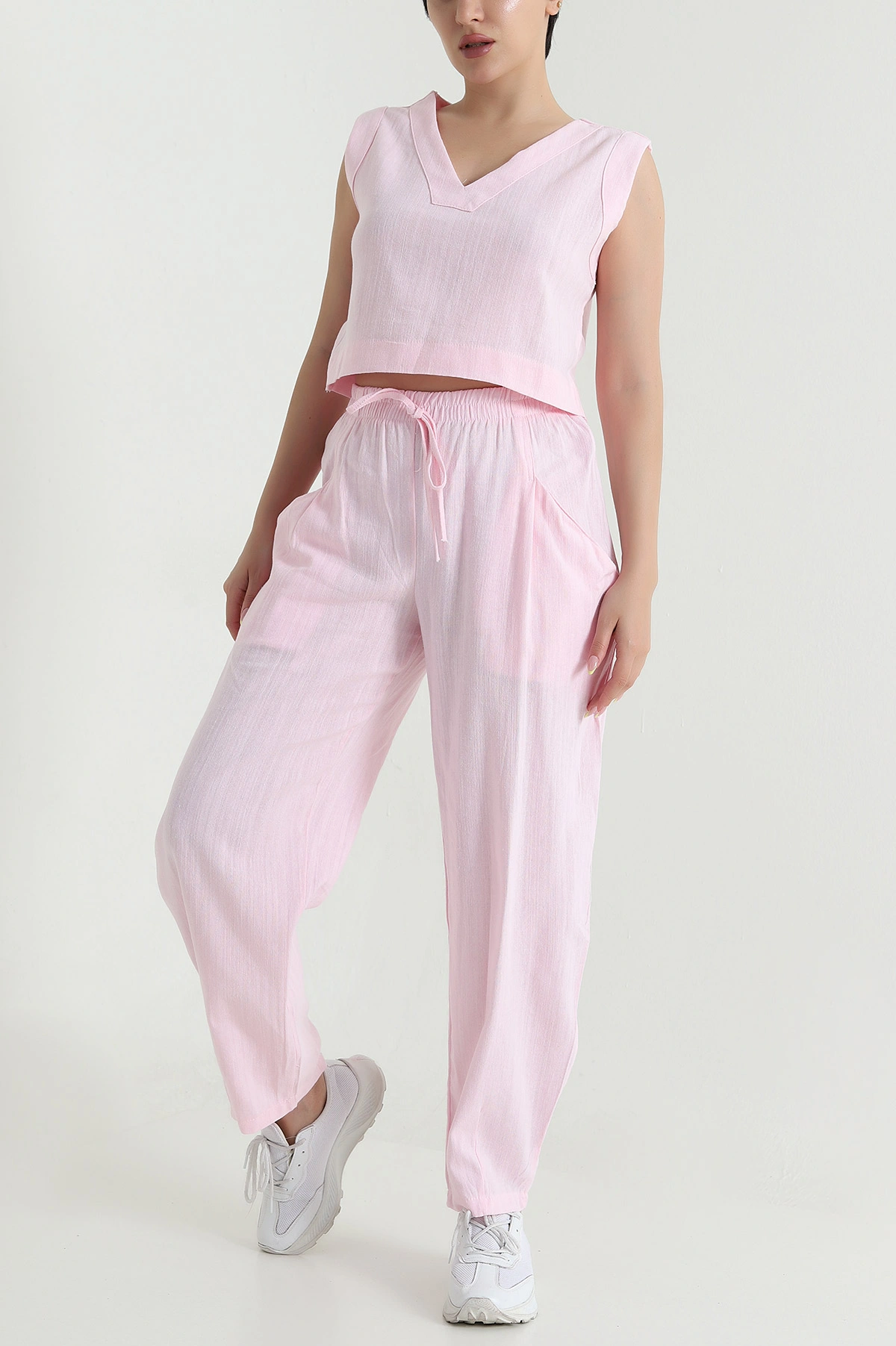 Pembe Ham Keten Kadın İkili Takım 465985
