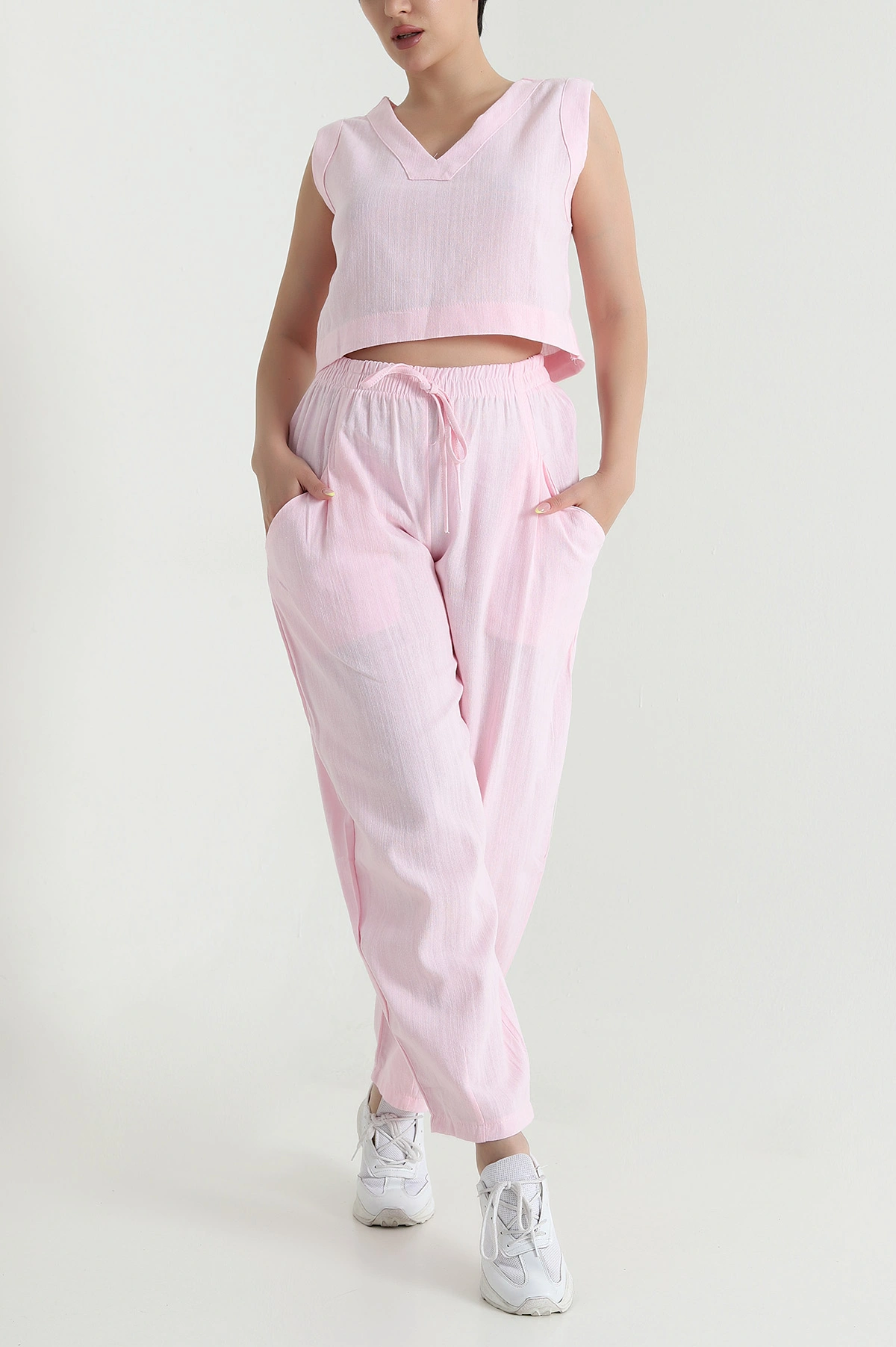 Pembe Ham Keten Kadın İkili Takım 465985