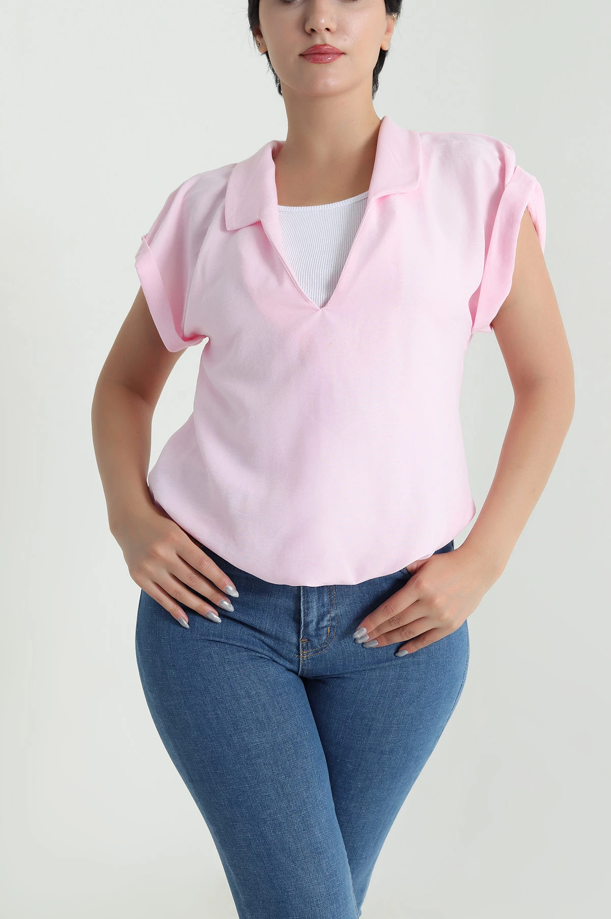 Pembe İç Atlet Garnili Aerobin Kumaş Kadın Bluz 480994