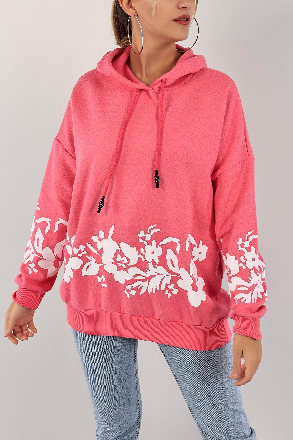 Pembe İçi Şardonlu Kapüşonlu Bayan Sweat 134884