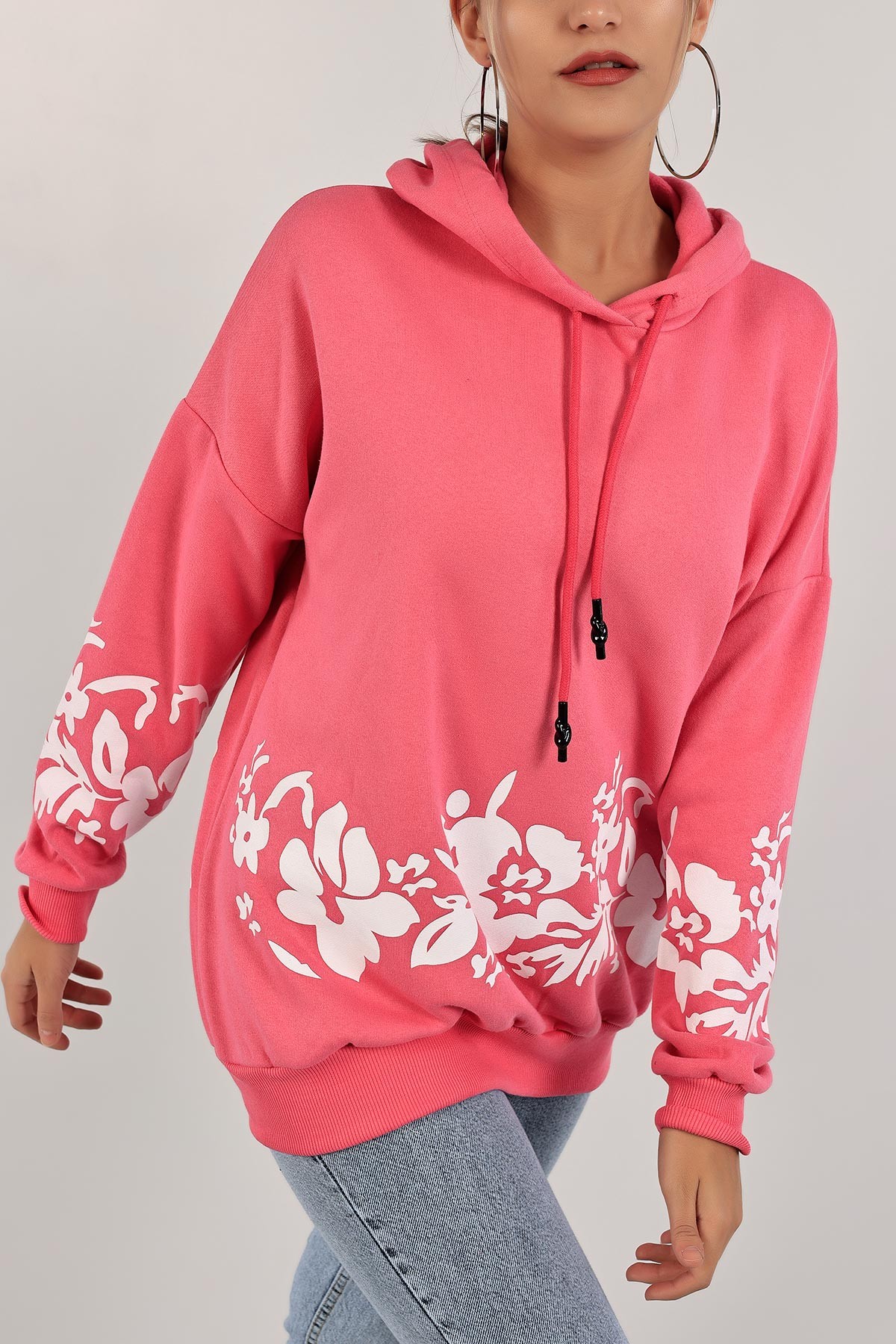 Pembe İçi Şardonlu Kapüşonlu Bayan Sweat 134884