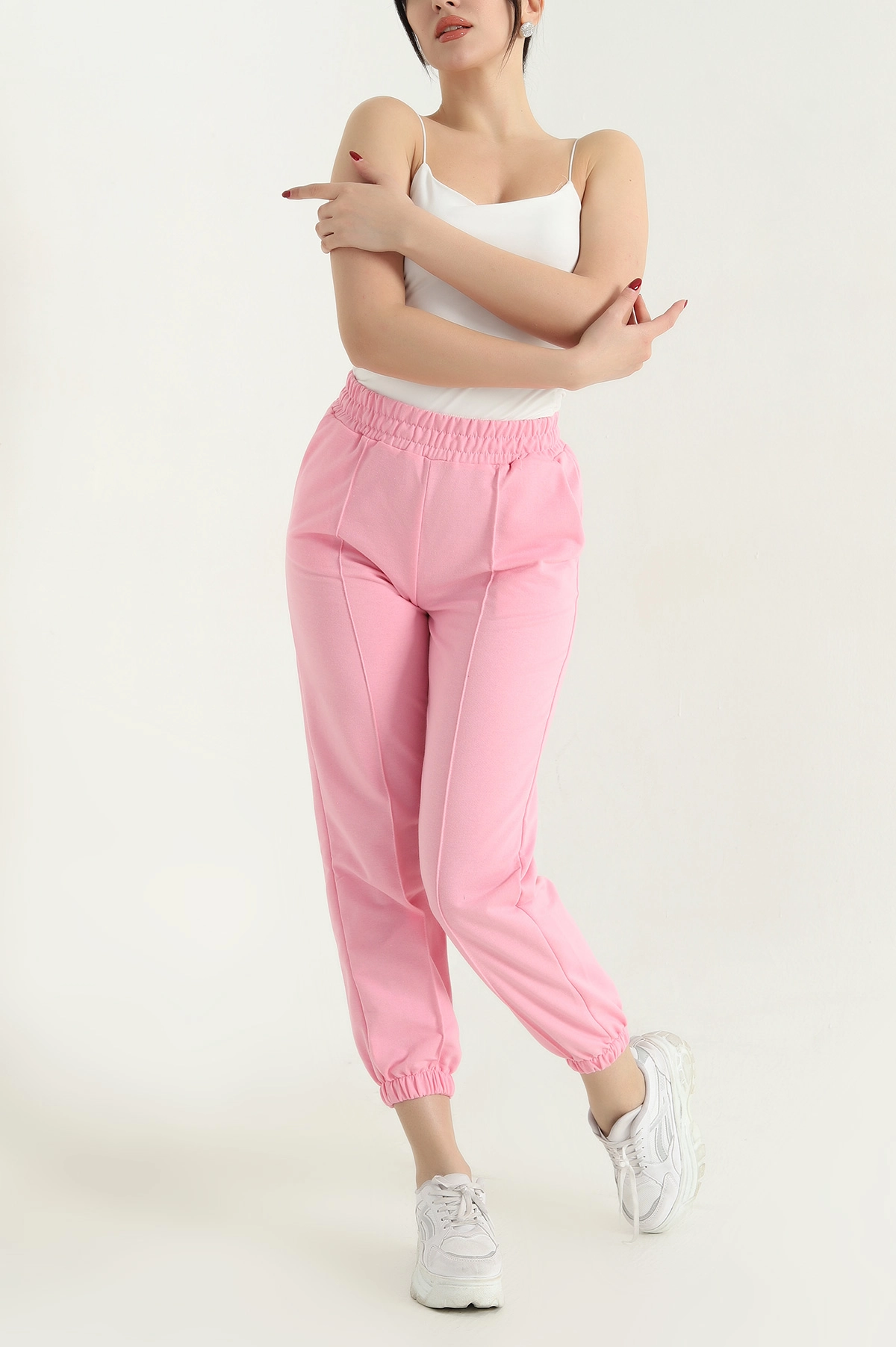 Pembe İki İp Bel ve Paça Lastikli Eşofman Altı 341631