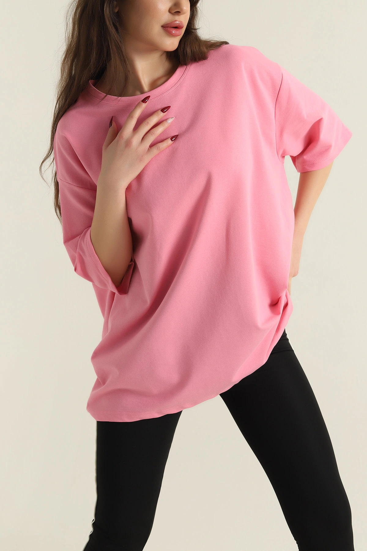 Pembe İki İp Salaş Kadın Tişört 421603