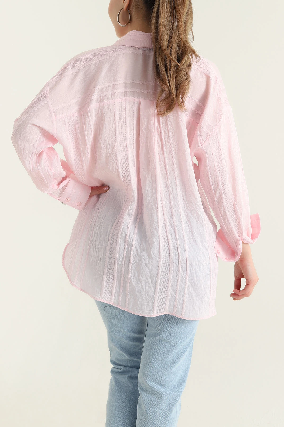 Pembe İnce Tencel Buket Kadın Gömlek 432571