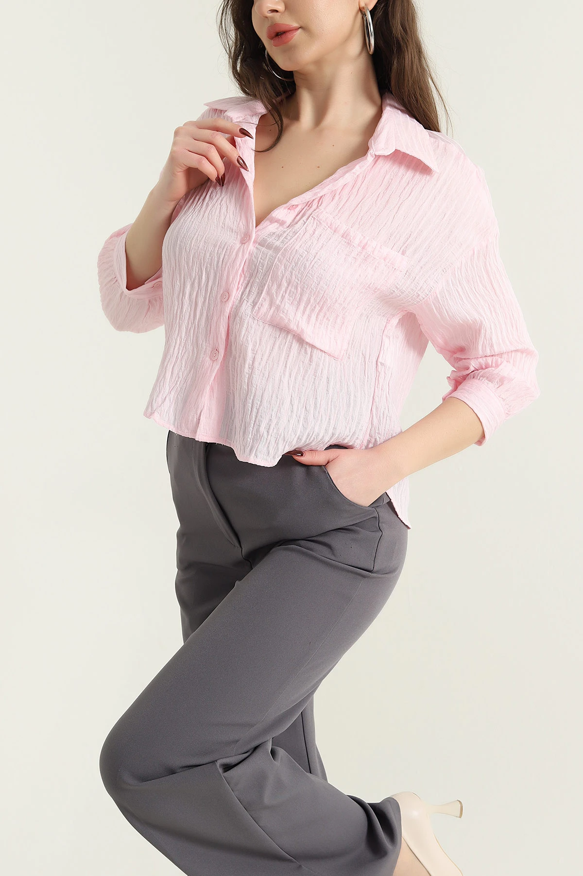 Pembe İnce Tensel Buket Kadın Gömlek 432578