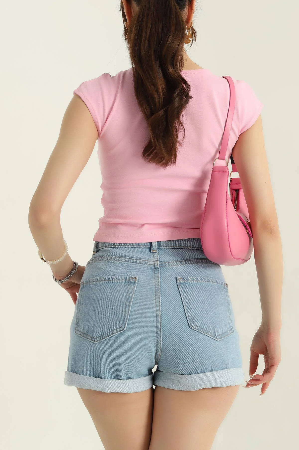 Pembe İnterlok Kolsuz Kayık Yaka Kadın Crop 373894