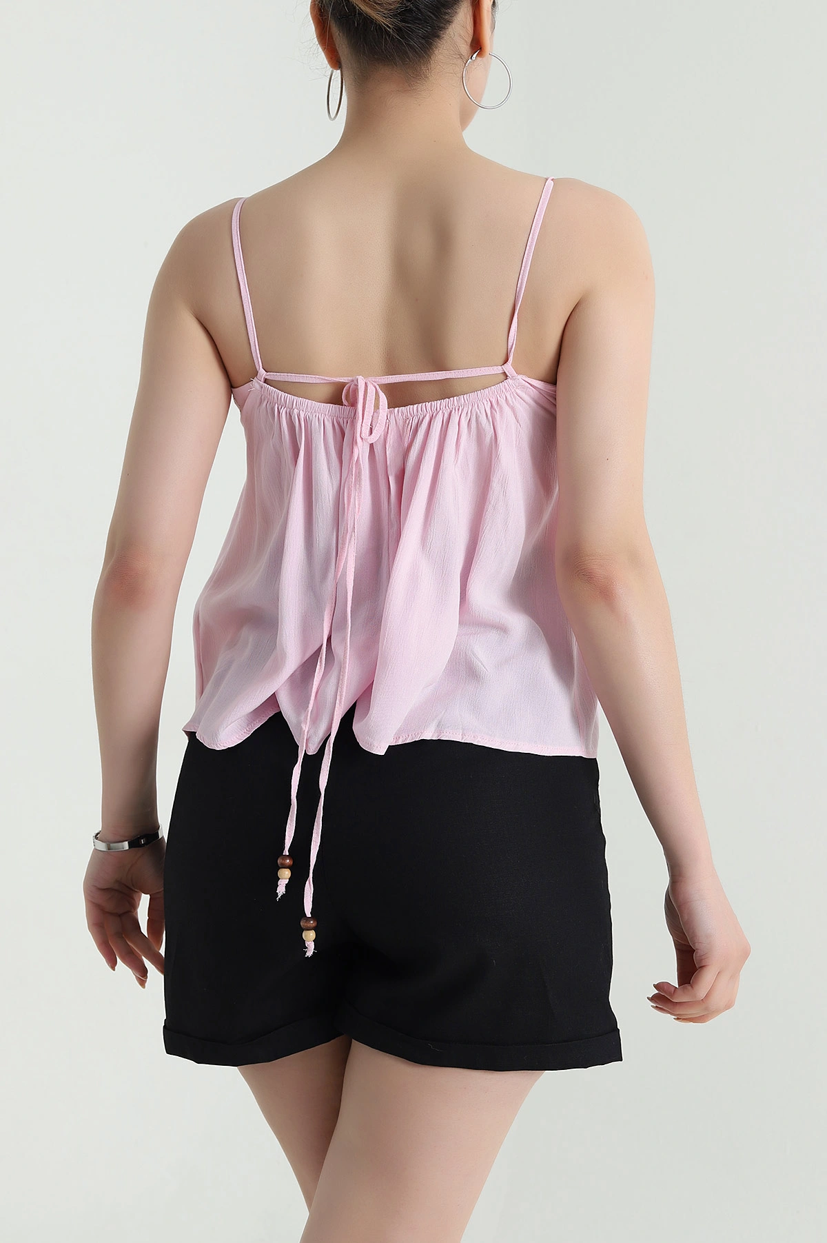Pembe İp Askılı Nakışlı Kraş Kadın Bluz 473124