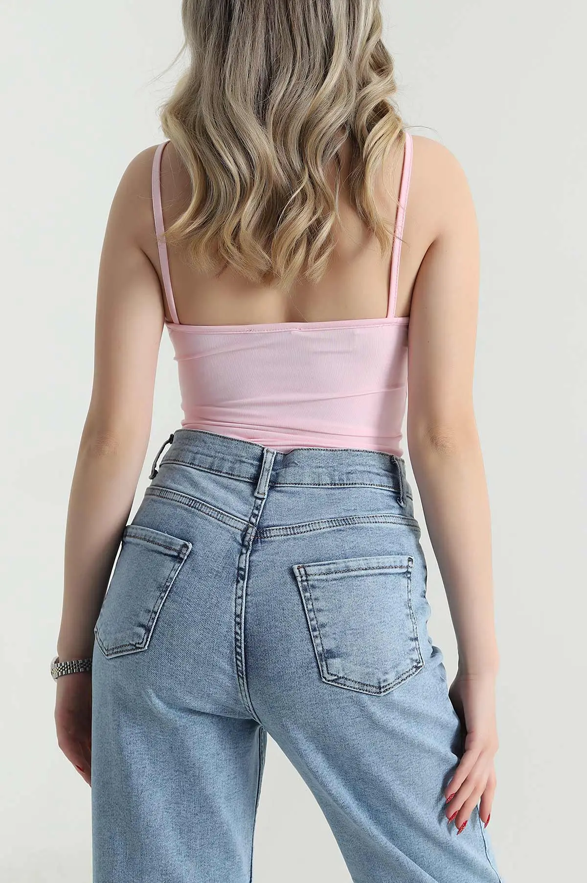 Pembe İp Askılı Scuba Kadın Zıbın Bluz 473106