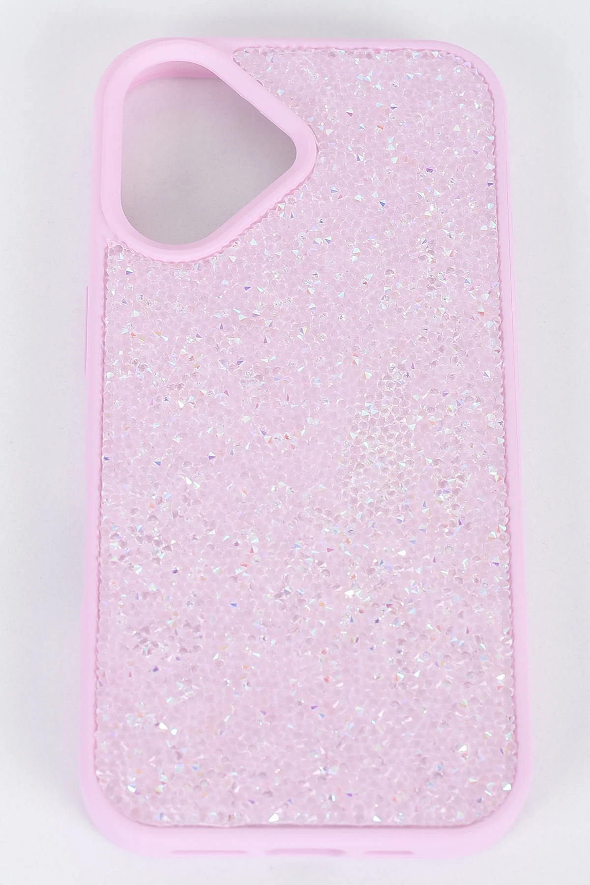 Pembe İPhone 16 Uyumlu Taş Detaylı Glare Serisi Sert Slikon Telefon Kılıfı 390884