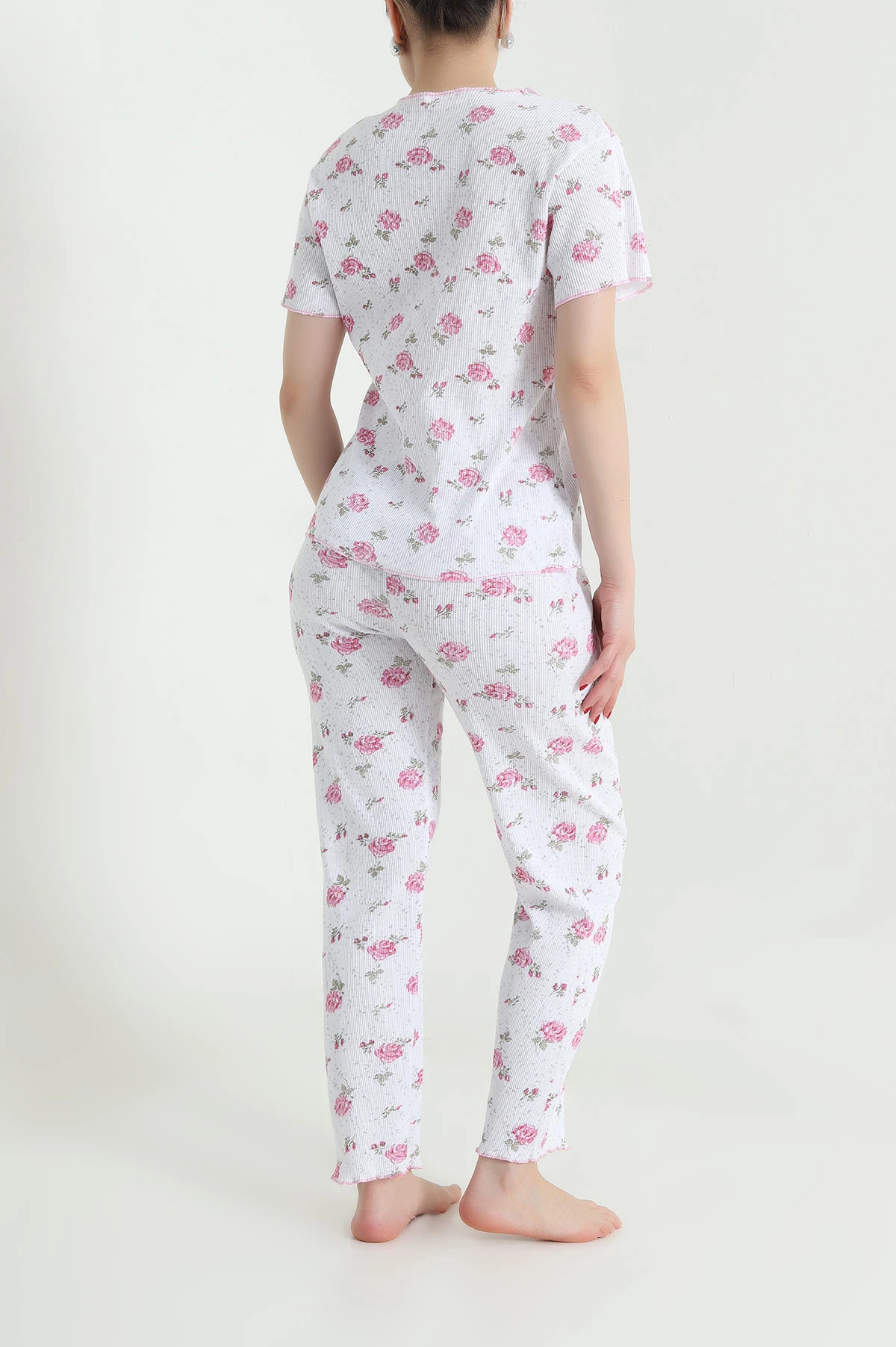 Pembe Jakarlı Fiyonklu Kadın Pijama Takımı 466700