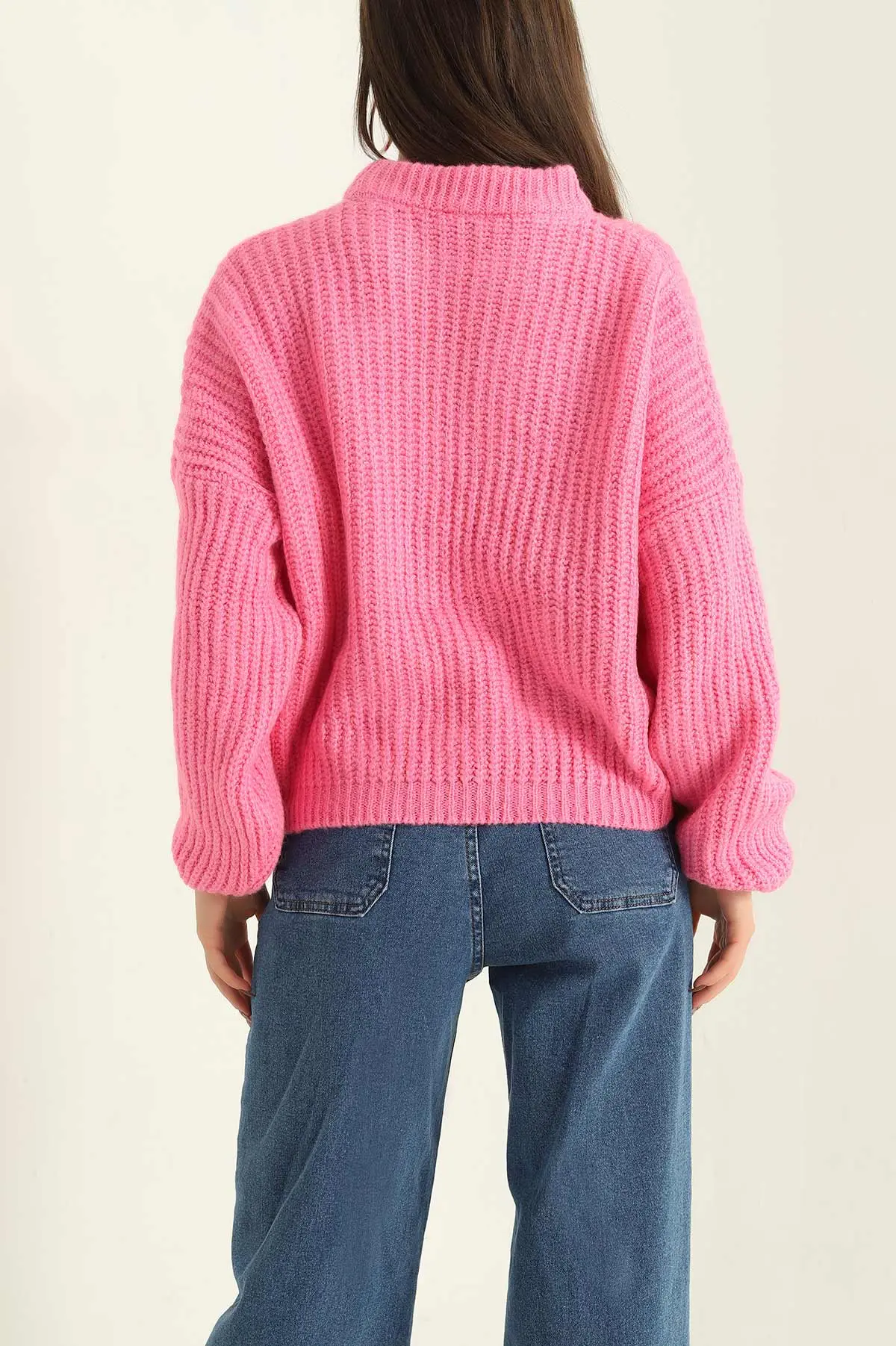 Pembe Kalın Örme Triko Kazak 328907
