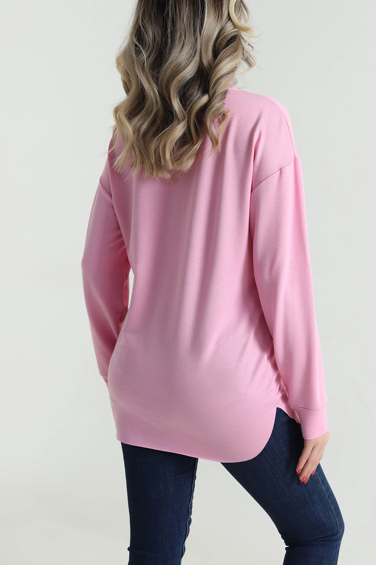 Pembe Kalp Baskılı Kristal Kadın Sweat Tunik 485621