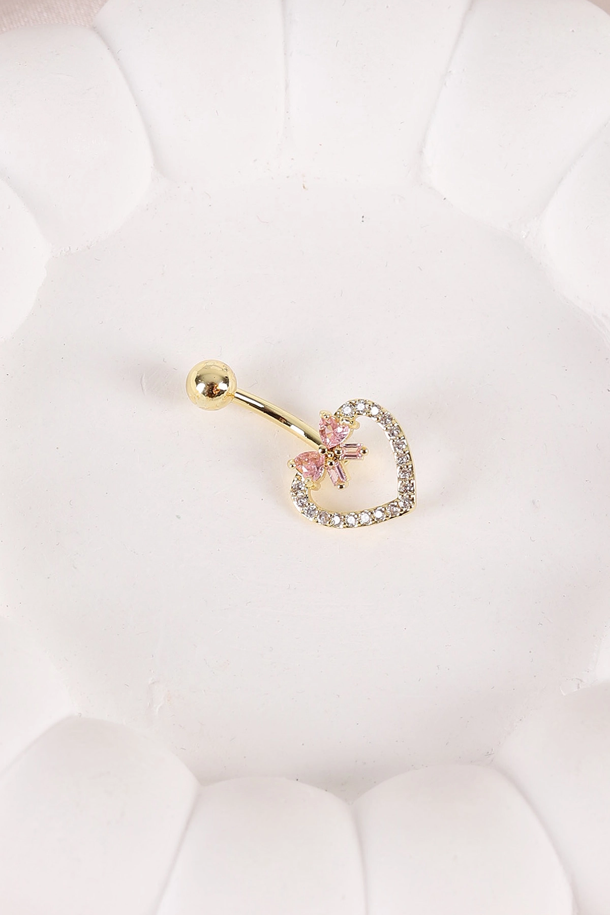 Pembe Kalp Model Zirkon Taşlı Göbek Piercingi 459134