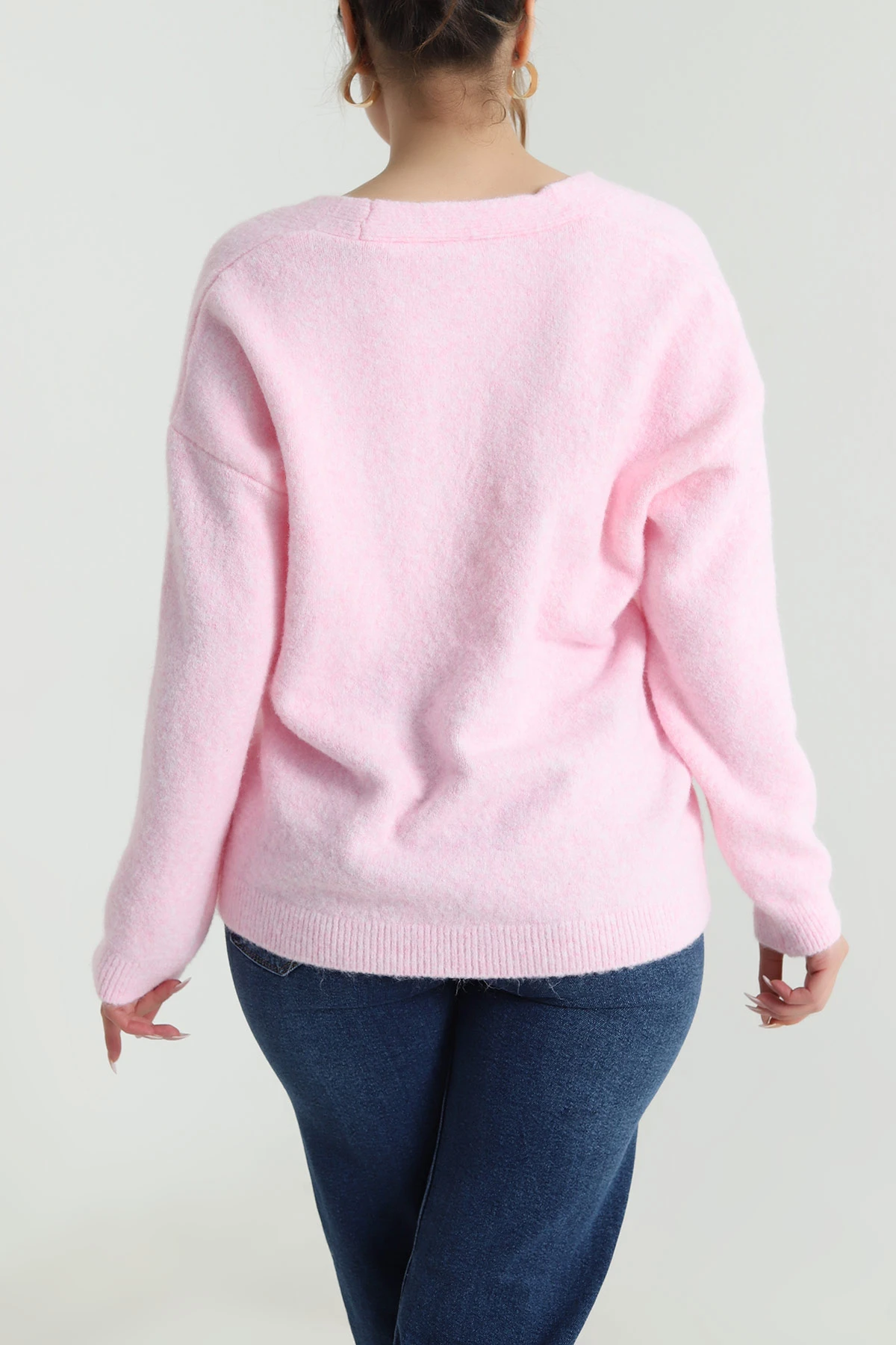 Pembe Kalp Nakışlı Triko Kadın Hırka 489435