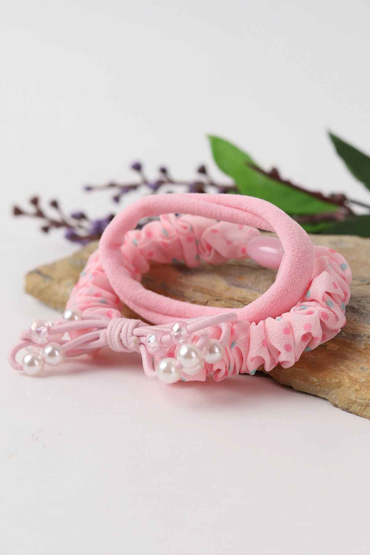 Pembe İncili Lastikli İkili Toka Seti 293736