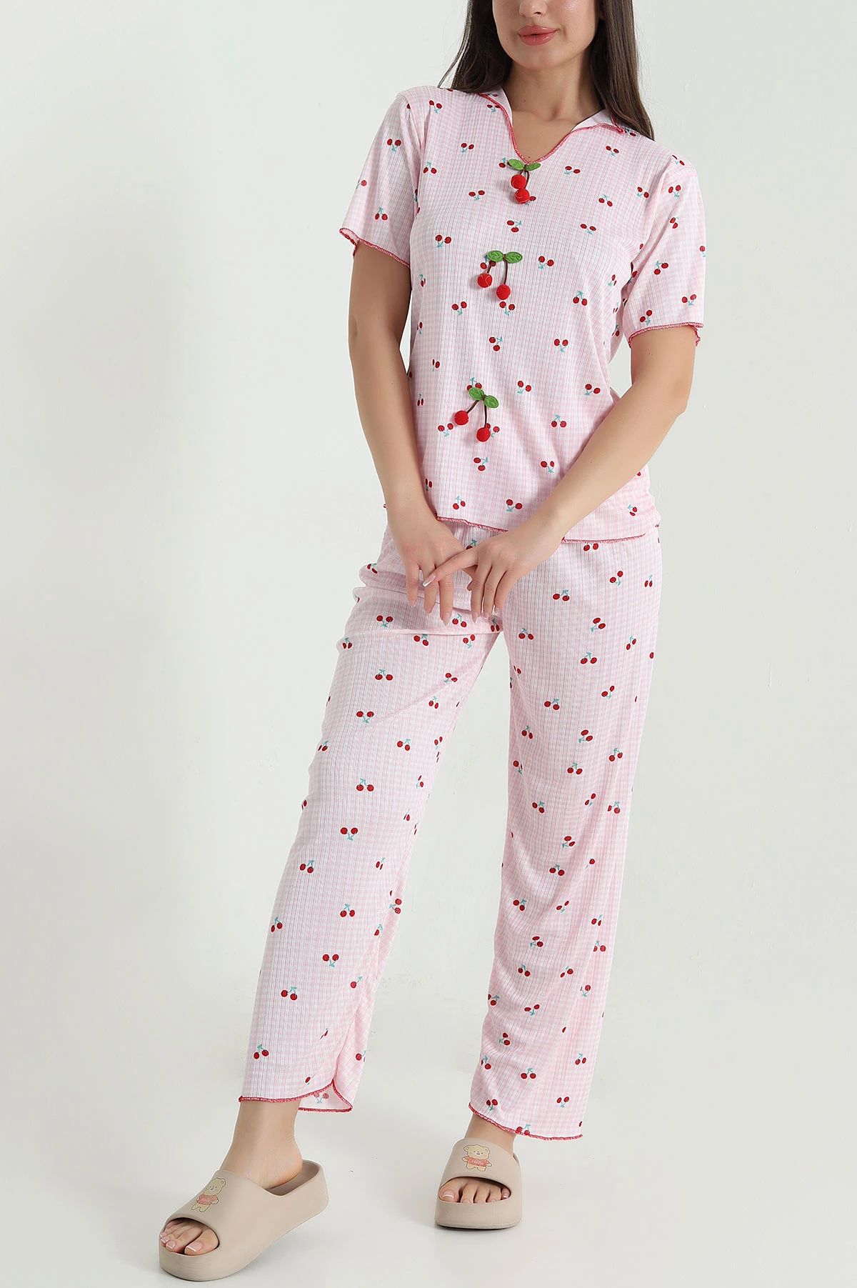 Pembe Kaşkorse Kadın Pijama Takımı 460463