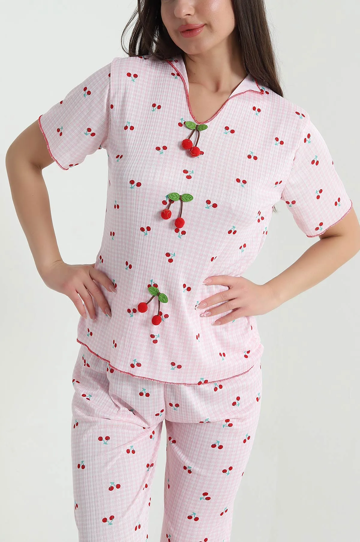 Pembe Kaşkorse Kadın Pijama Takımı 460463