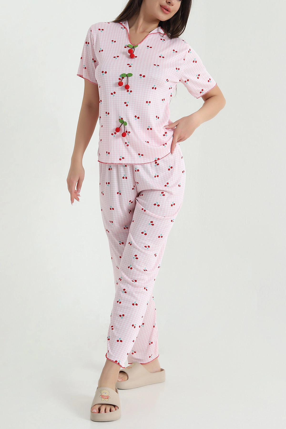 Pembe Kaşkorse Kadın Pijama Takımı 460463