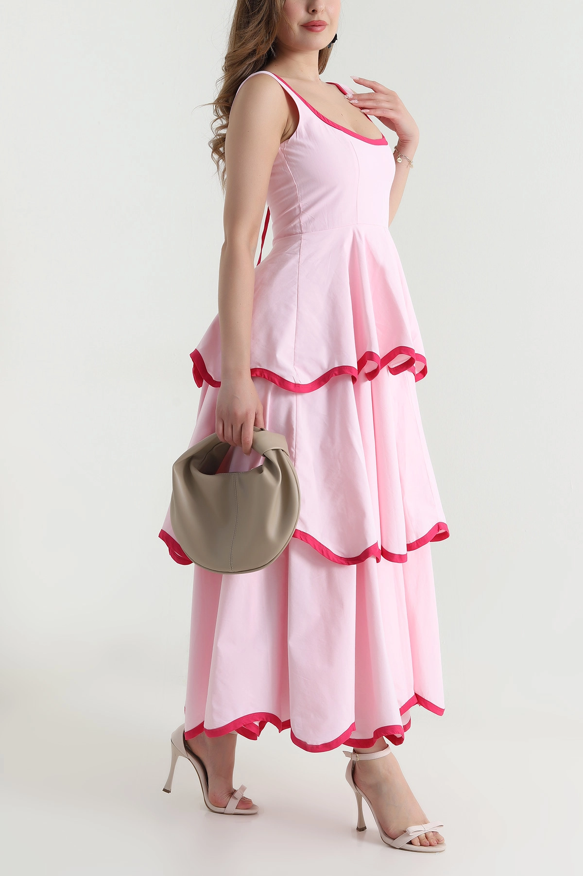 Pembe Katlı Poplin Kadın Elbise 480638