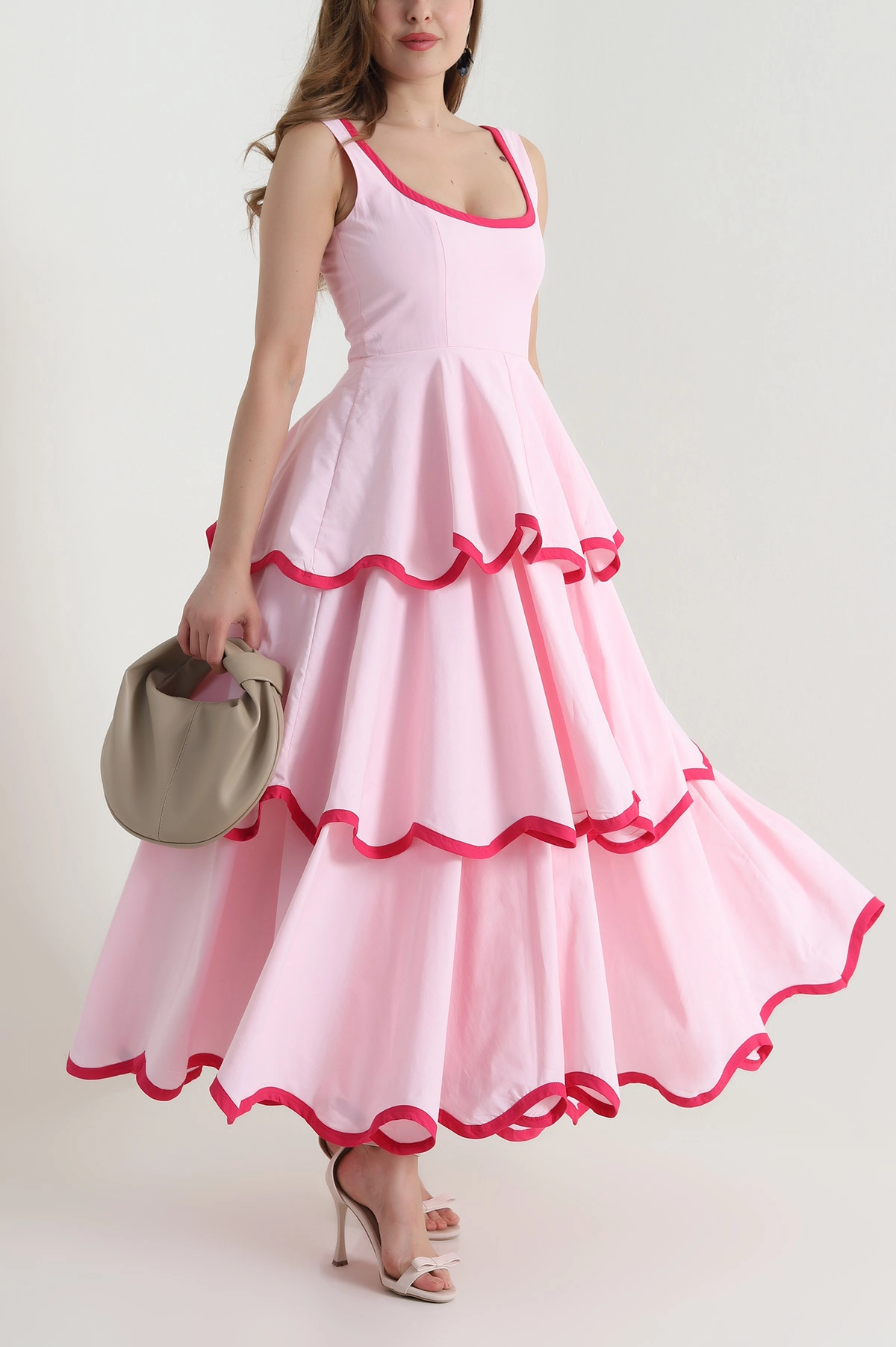 Pembe Katlı Poplin Kadın Elbise 480638