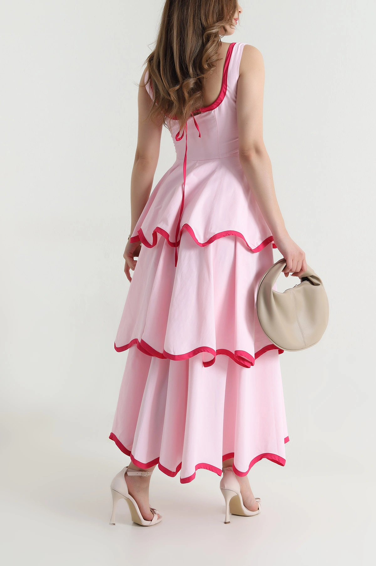 Pembe Katlı Poplin Kadın Elbise 480638