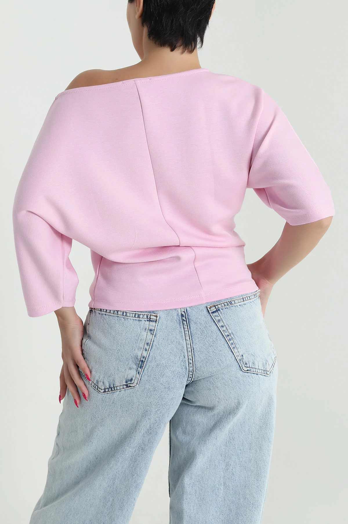 Pembe Kayık Yaka Baskılı Oysho Kadın Tişört 476426
