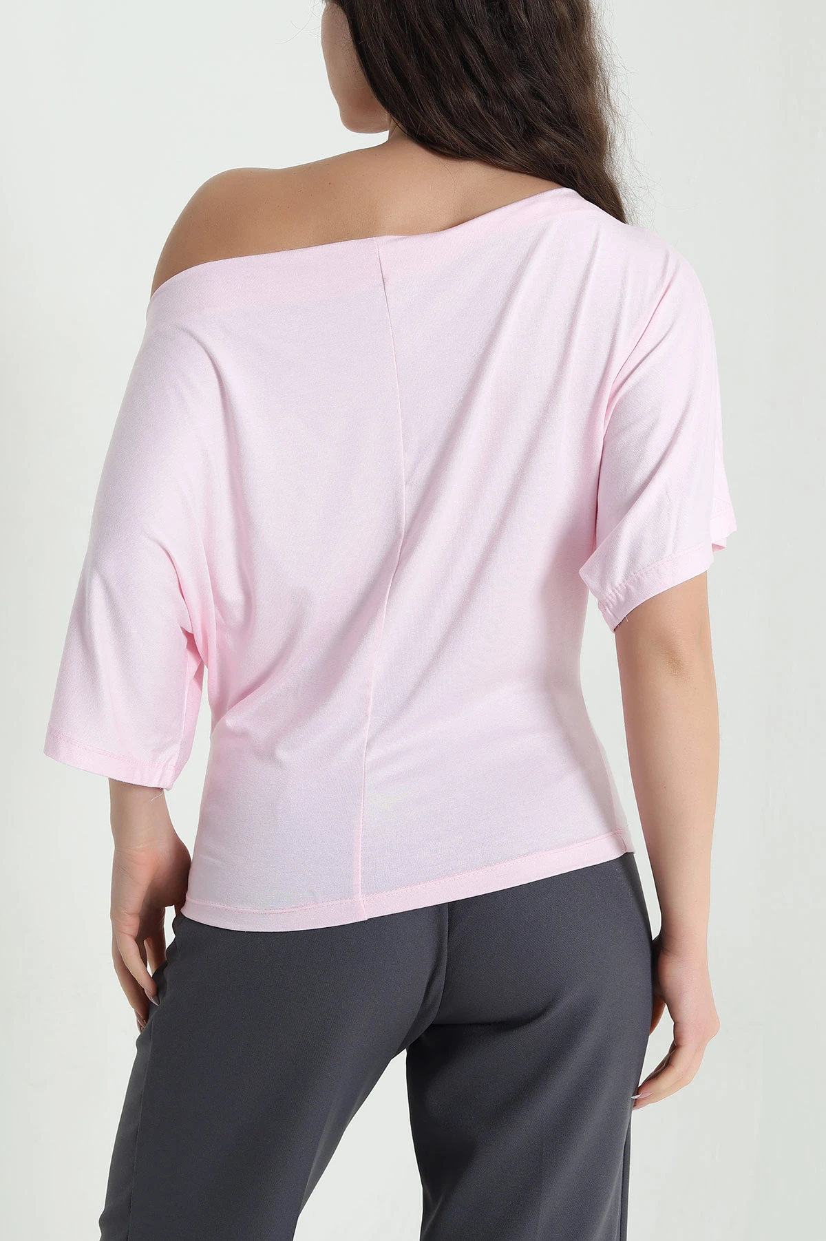 Pembe Kayık Yaka Likralı Oysho Kadın Bluz 455993