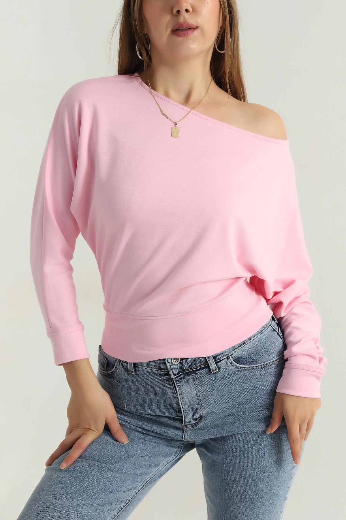 Pembe Kayık Yaka Modal Kadın Bluz 409798