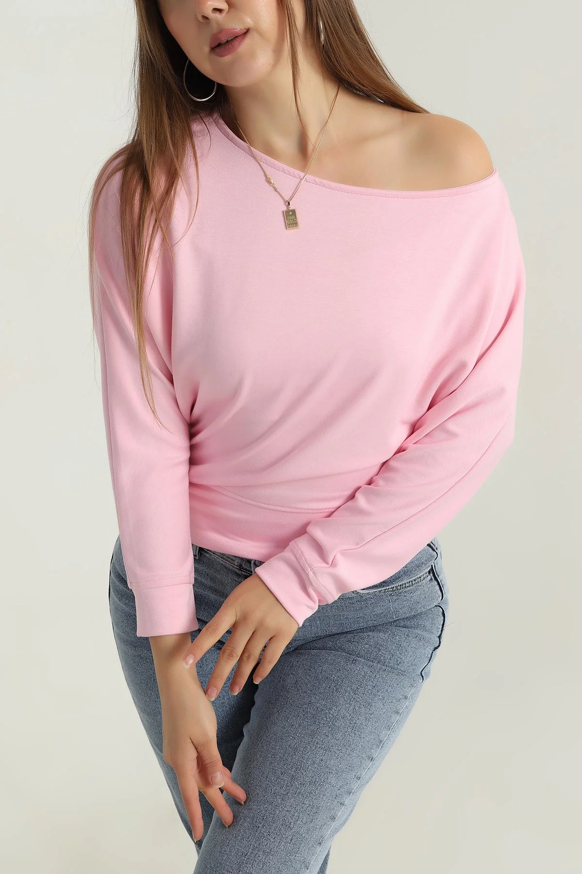 Pembe Kayık Yaka Modal Kadın Bluz 409798