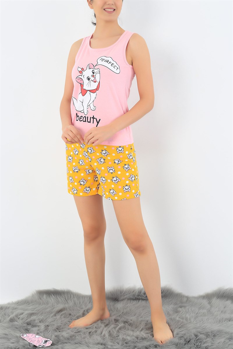 Pembe Kedi Baskılı Pijama Takımı 32710
