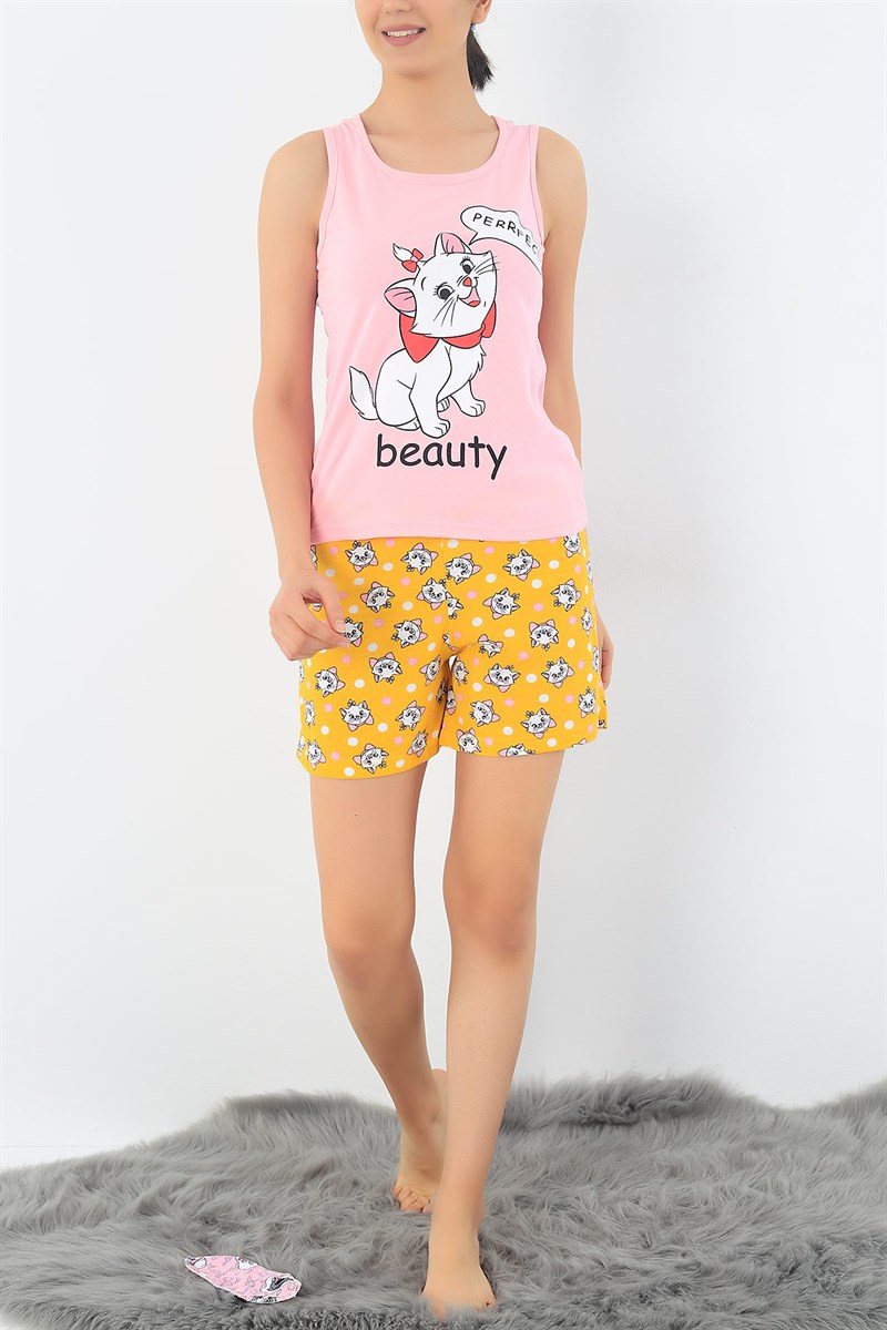 Pembe Kedi Baskılı Pijama Takımı 32710