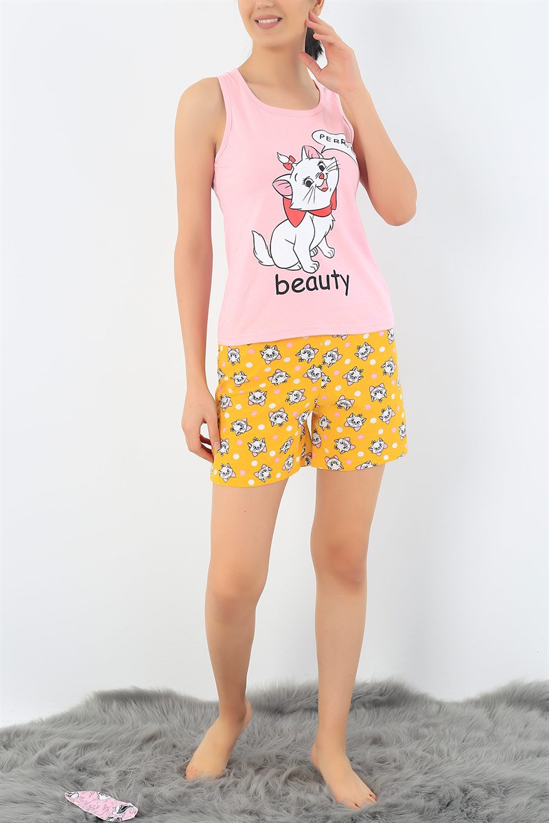 Pembe Kedi Baskılı Pijama Takımı 32710