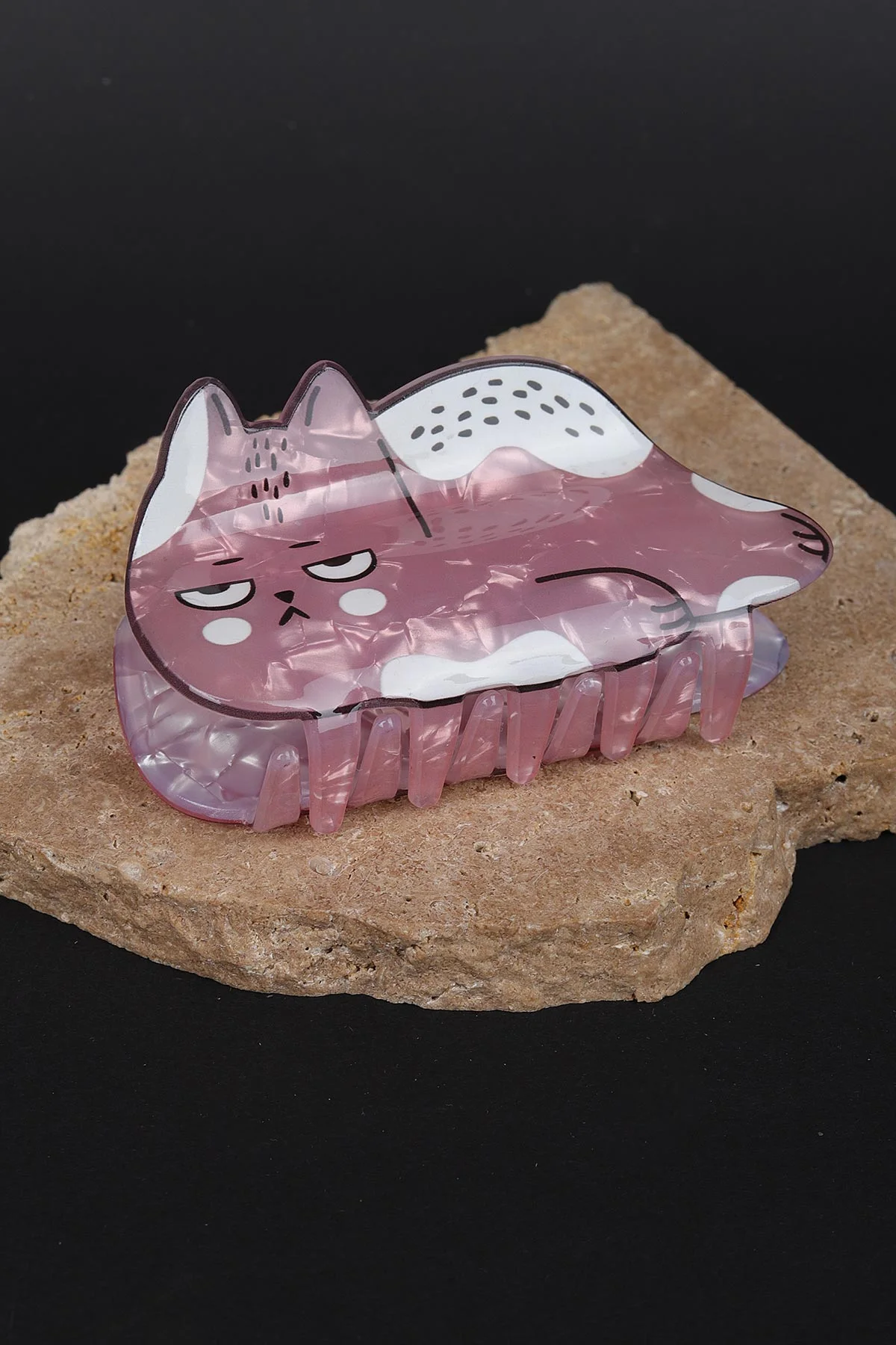 Pembe Kedi Figürlü Kemik Toka 307826