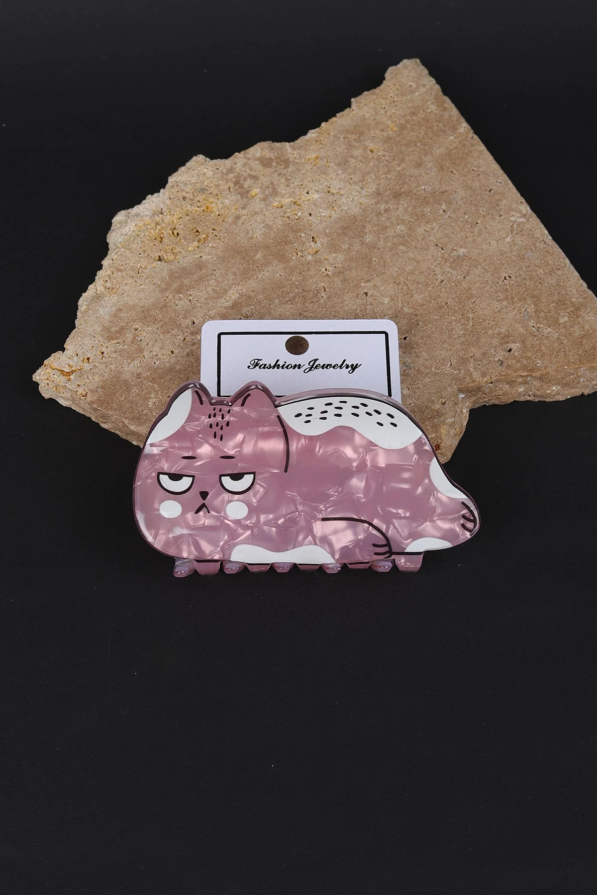 Pembe Kedi Figürlü Kemik Toka 307826