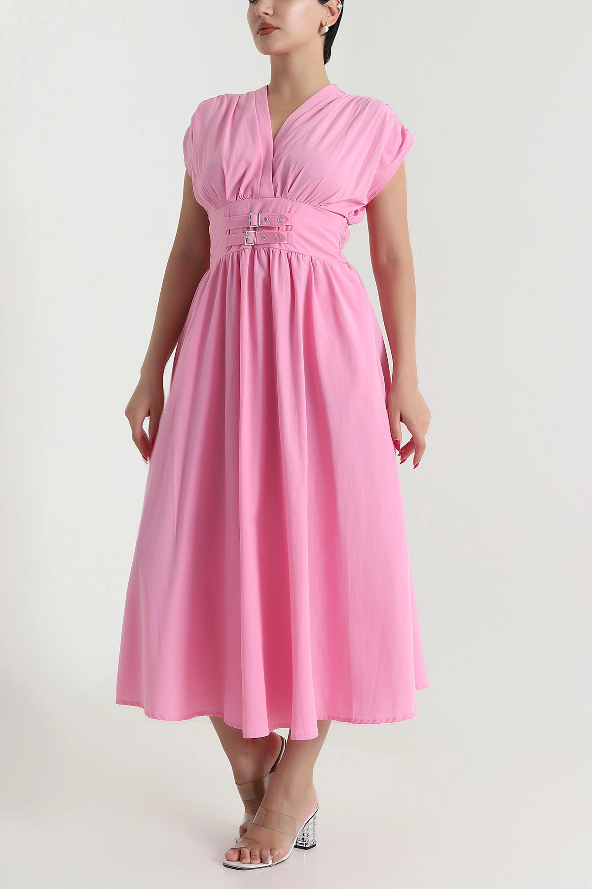 Pembe Kemer Detay Poplin Kadın Elbise 478148