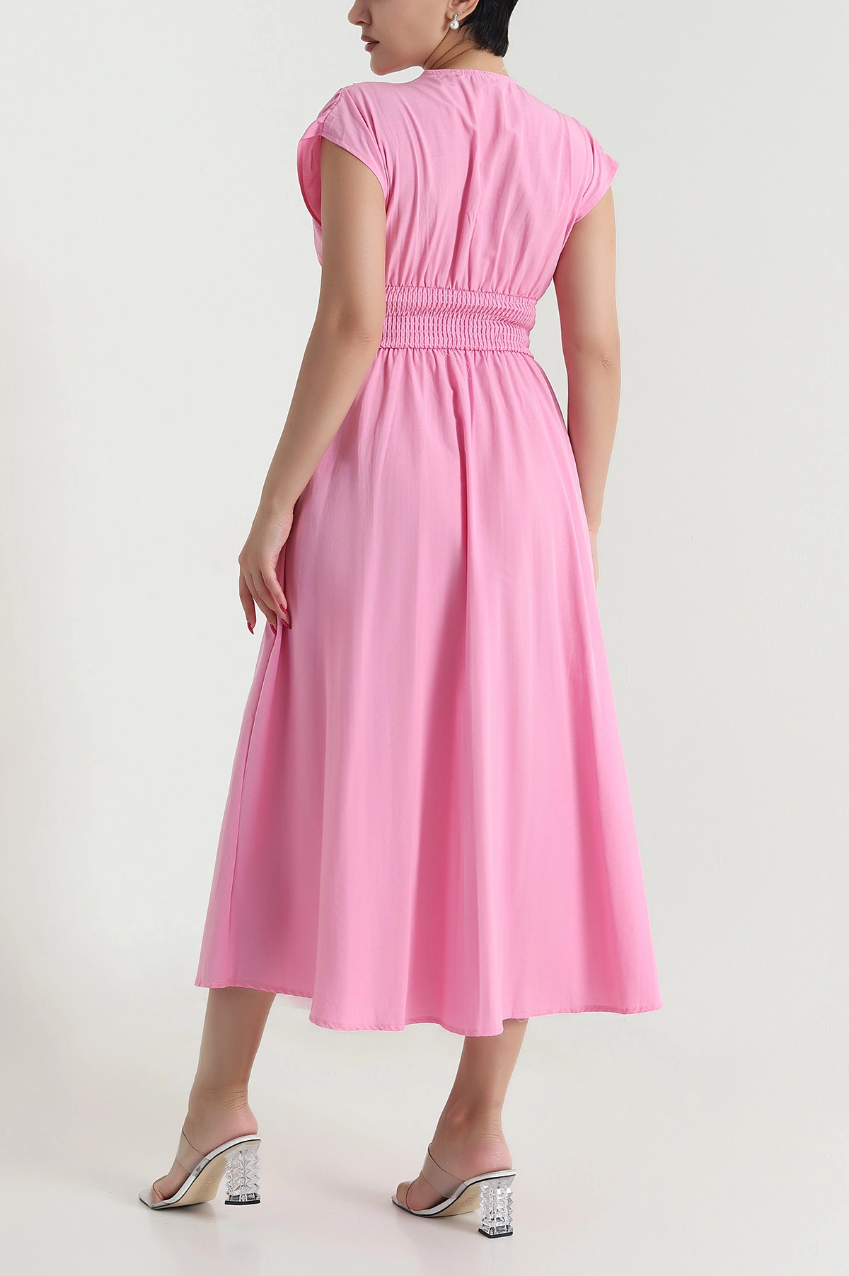 Pembe Kemer Detay Poplin Kadın Elbise 478148