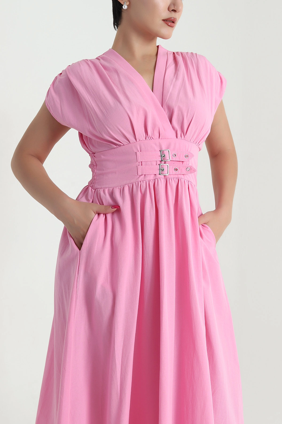 Pembe Kemer Detay Poplin Kadın Elbise 478148