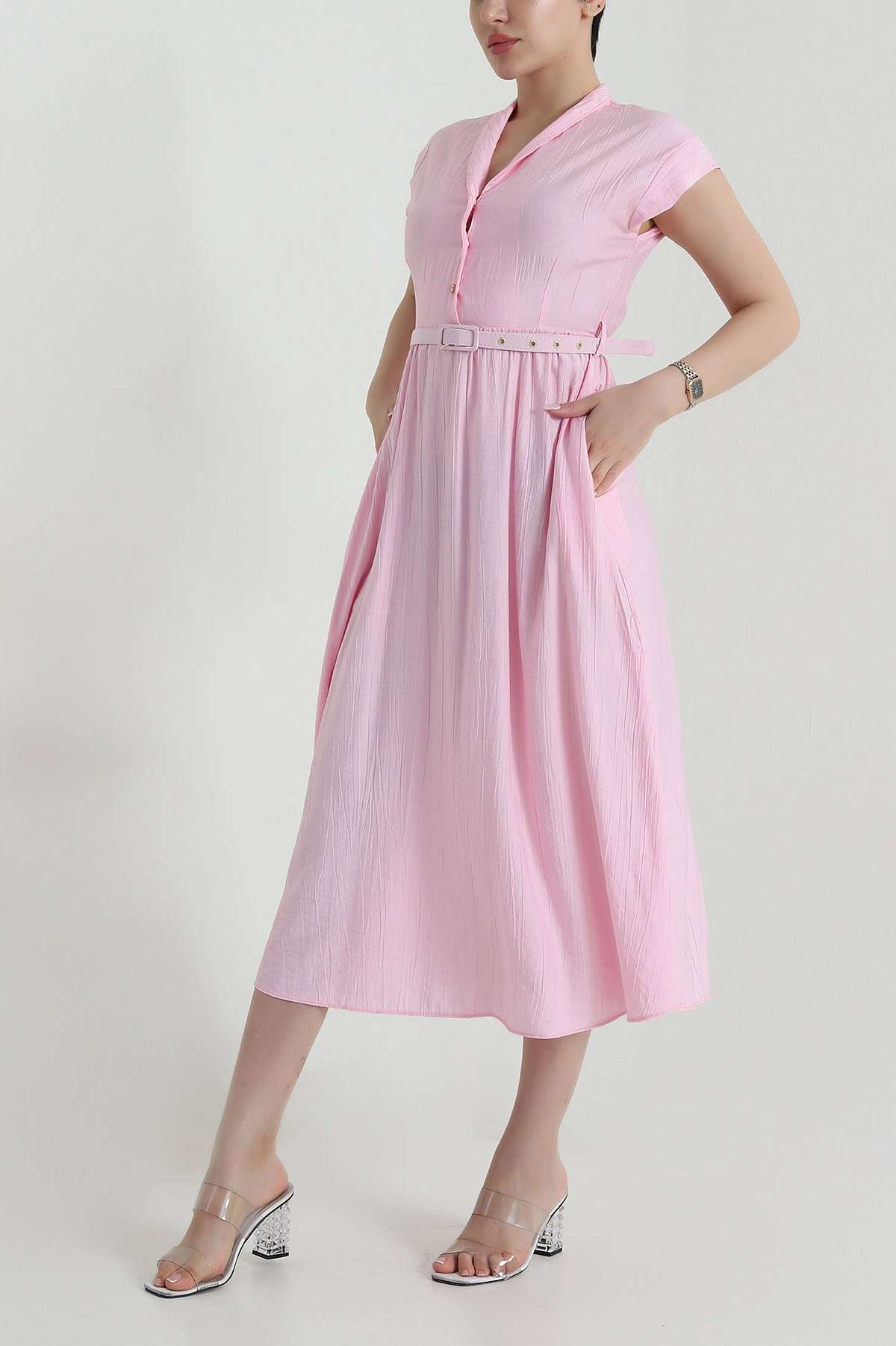 Pembe Kemerli Çilek Kadın Elbise 459534