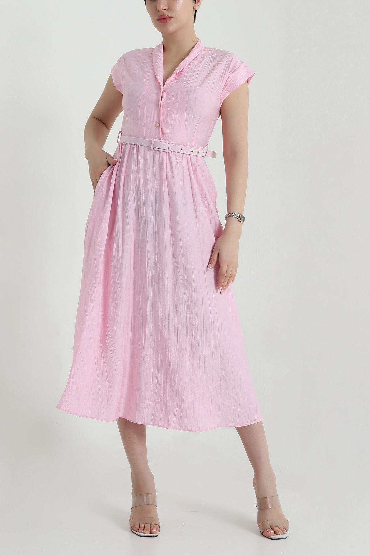 Pembe Kemerli Çilek Kadın Elbise 459534