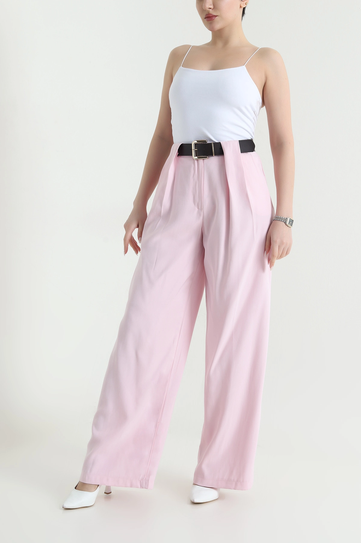 Pembe Kemerli Kadın Diagonal Modal Salaş Pantolon 447817