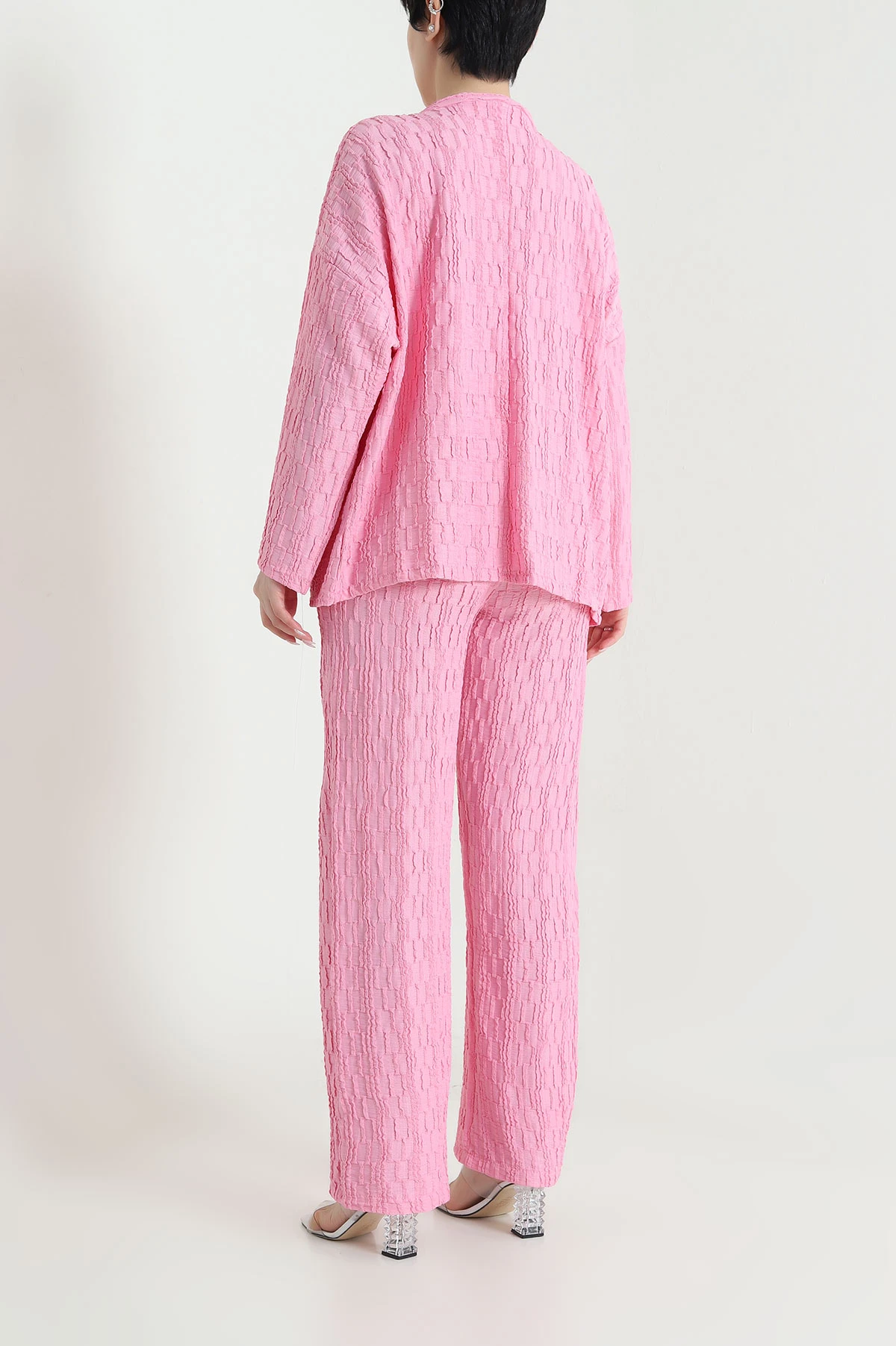 Pembe Kimono Pantolon Gofre Kadın İkili Takım 458357