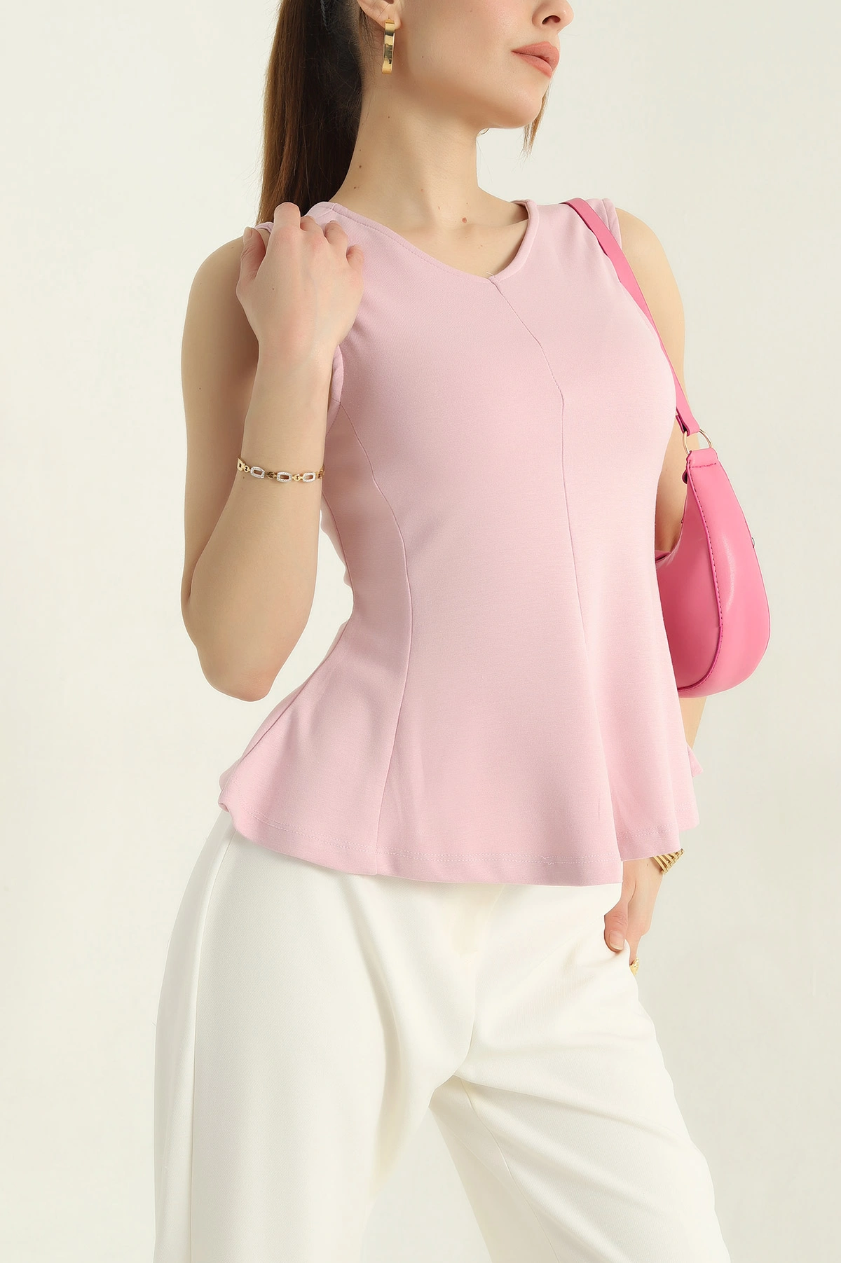 Pembe Kolsuz Likralı Modal Kadın Bluz 362409