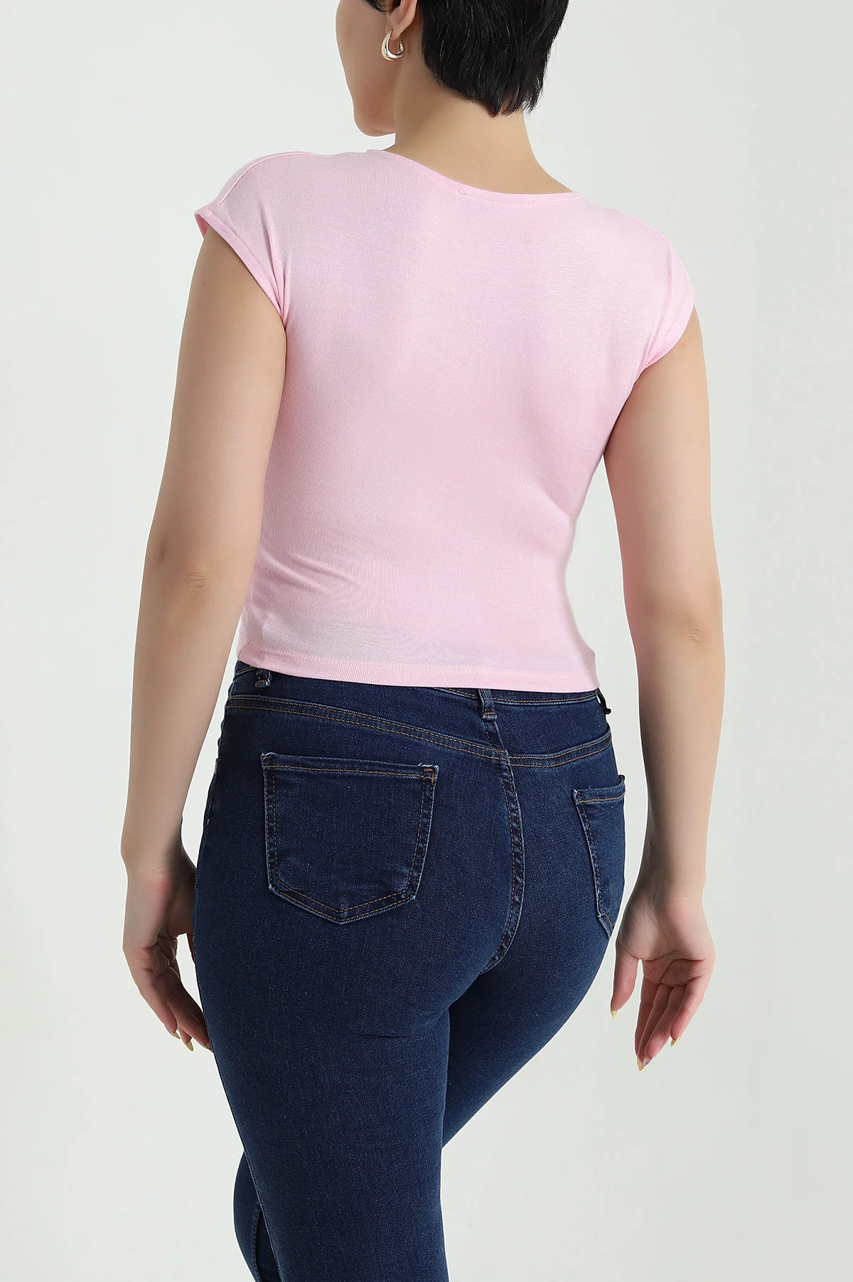 Pembe Kolsuz Likralı Viskon Kadın Badi 468528